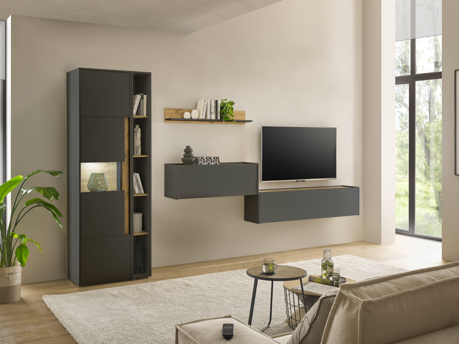 Set za dnevnu sobu Elbsori 133 (Antracit + Hrast Votan)