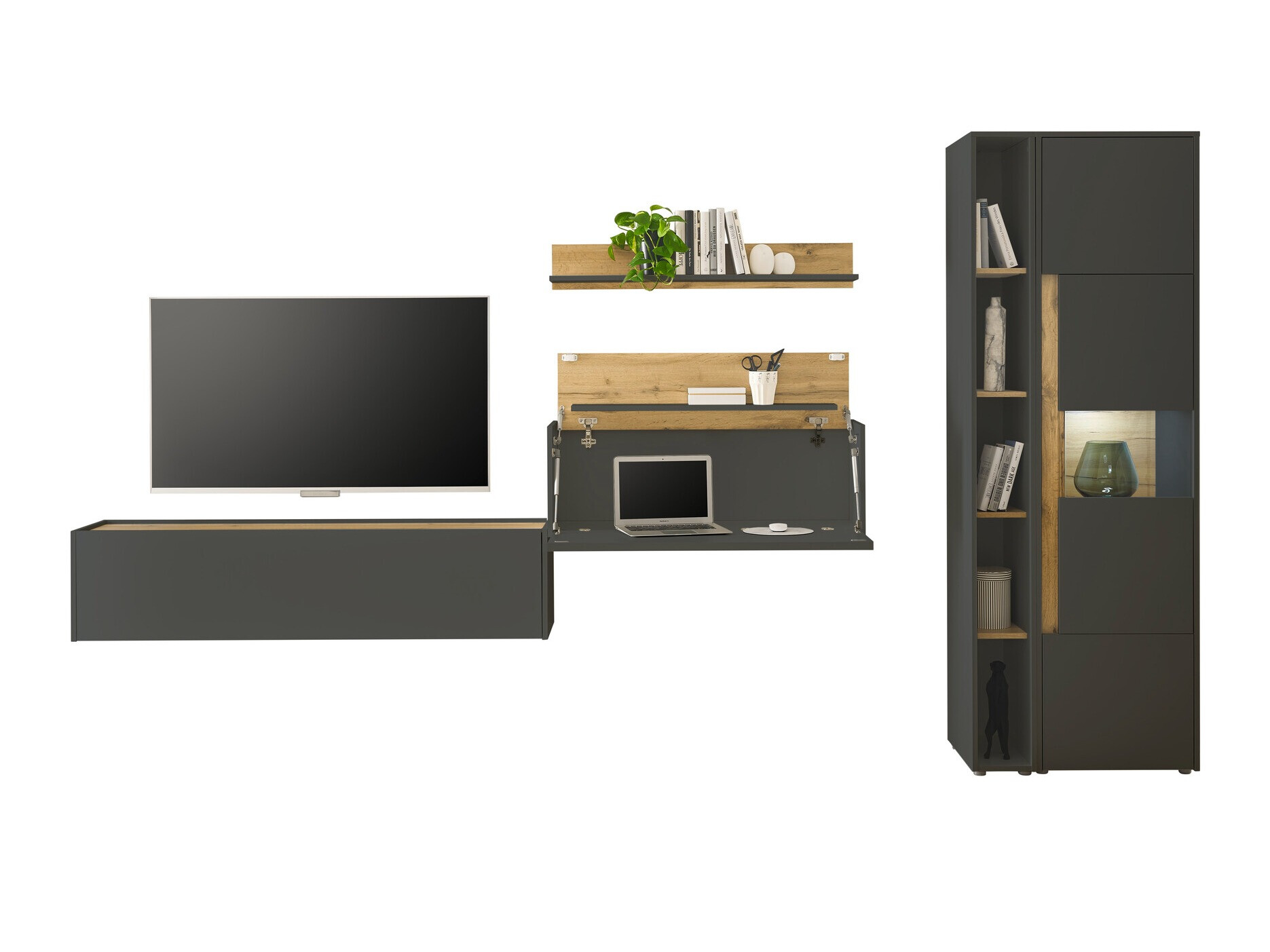 Set za dnevnu sobu Elbsori 133 (Antracit + Hrast Votan)