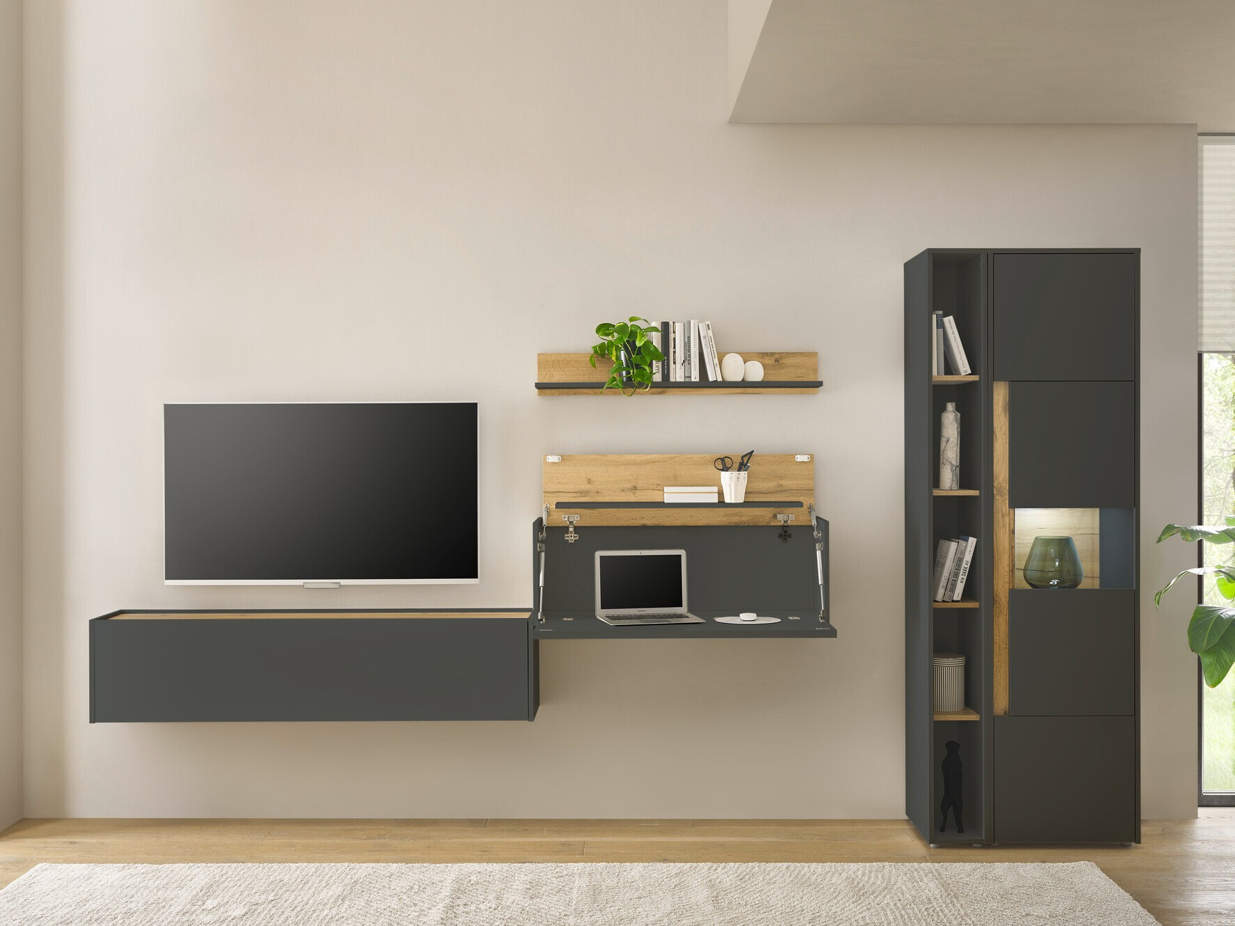 Set za dnevnu sobu Elbsori 133 (Antracit + Hrast Votan)
