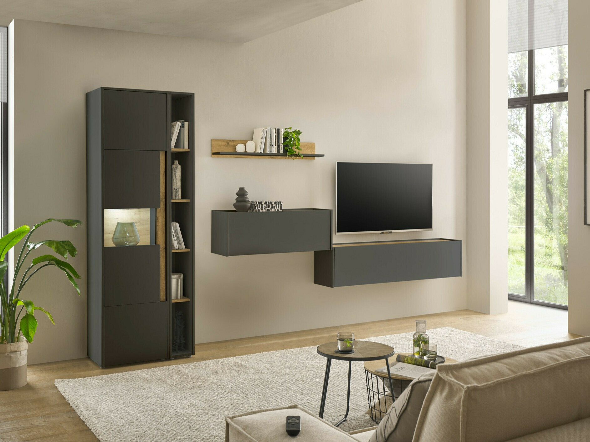 Set za dnevnu sobu Elbsori 133 (Antracit + Hrast Votan)
