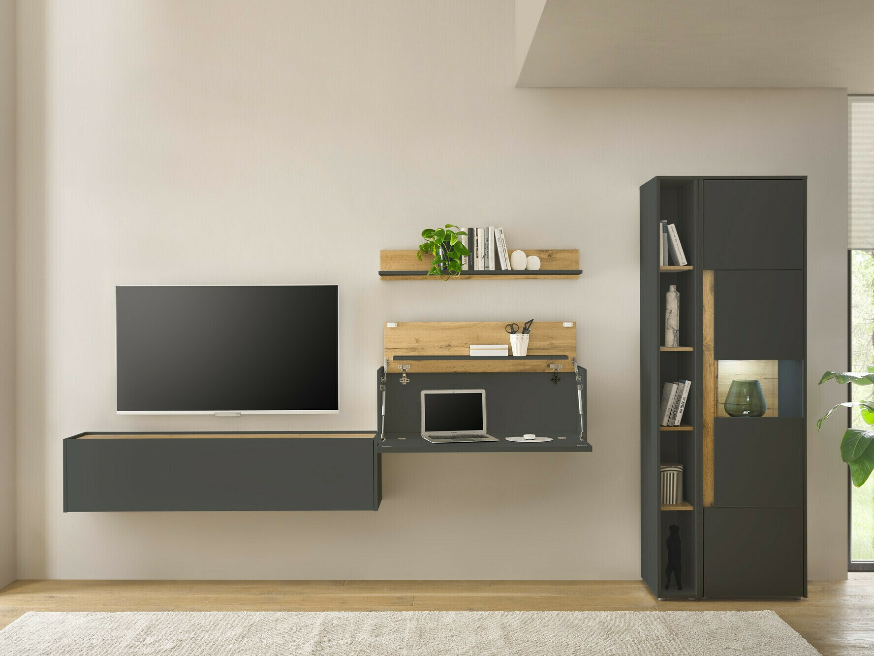 Set za dnevnu sobu Elbsori 133 (Antracit + Hrast Votan)