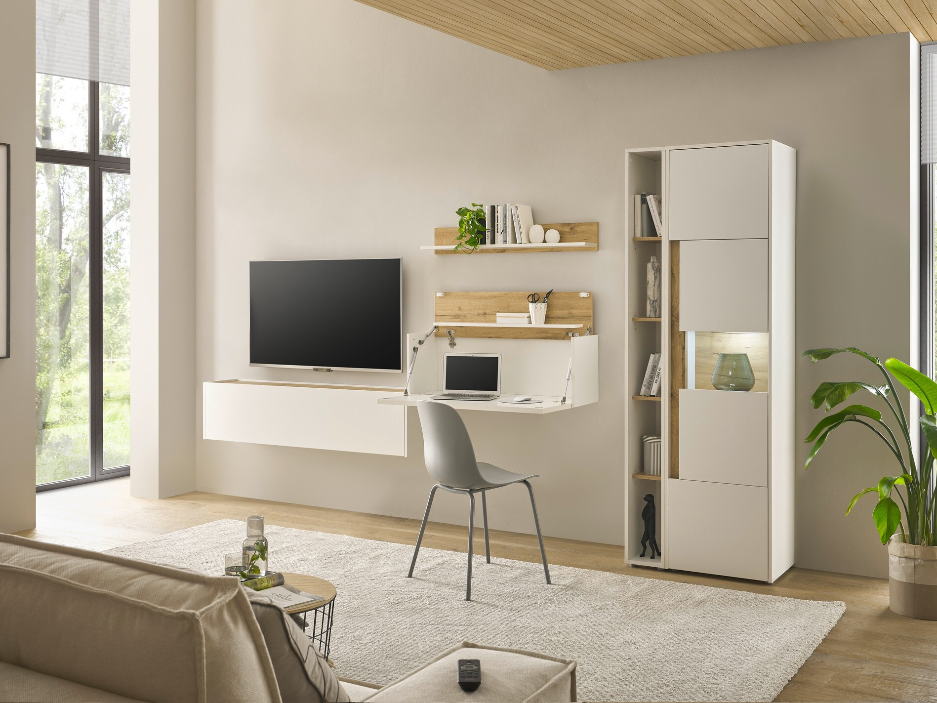 Set za dnevnu sobu Elbsori 133 (Belo + Hrast Votan)