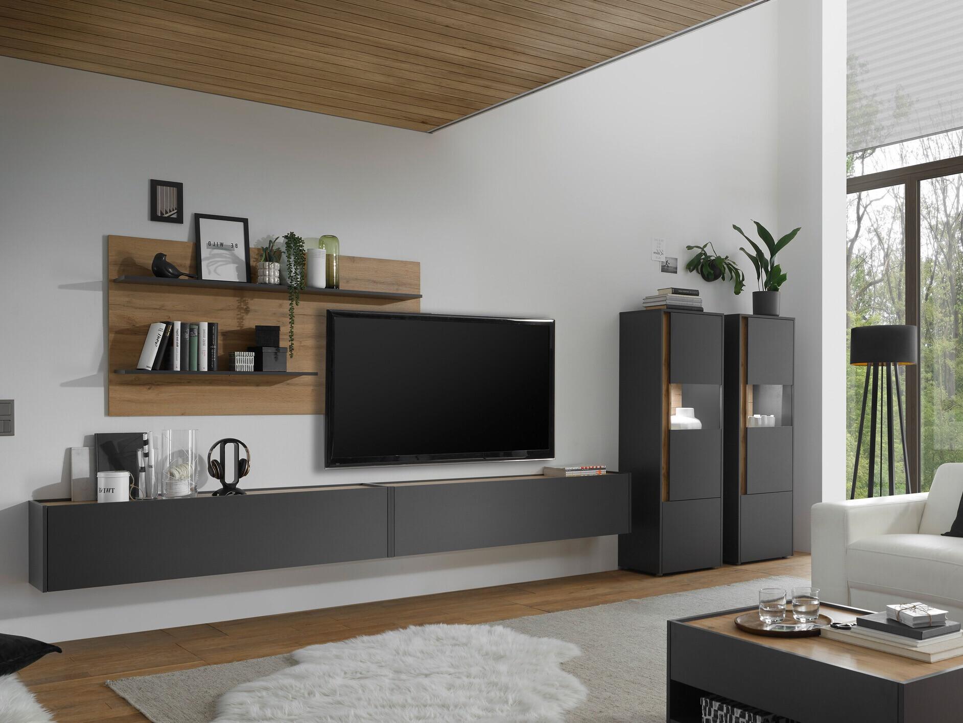 Set za dnevnu sobu Elbsori 135 (Antracit + Hrast Votan)