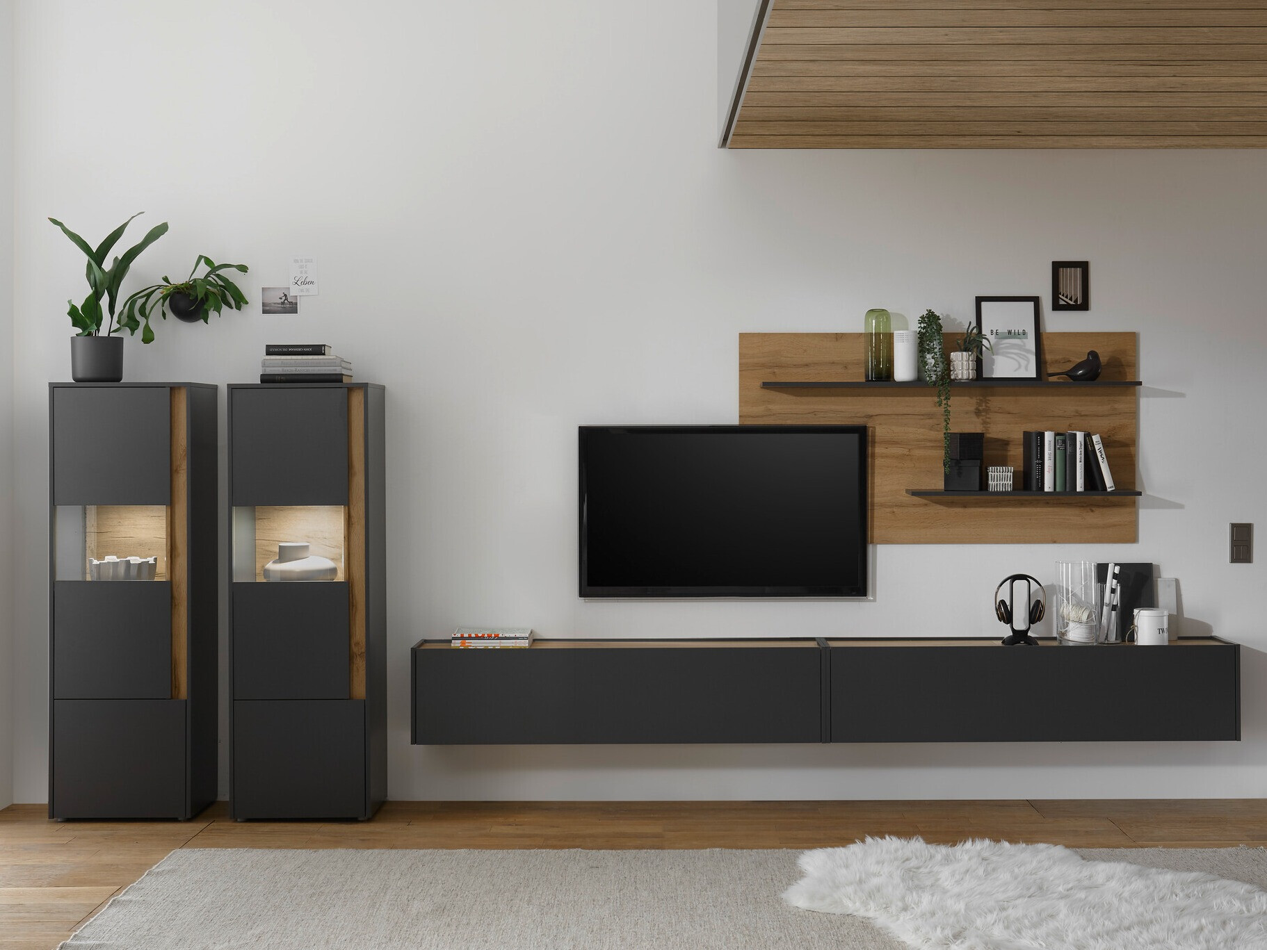 Set za dnevnu sobu Elbsori 135 (Antracit + Hrast Votan)