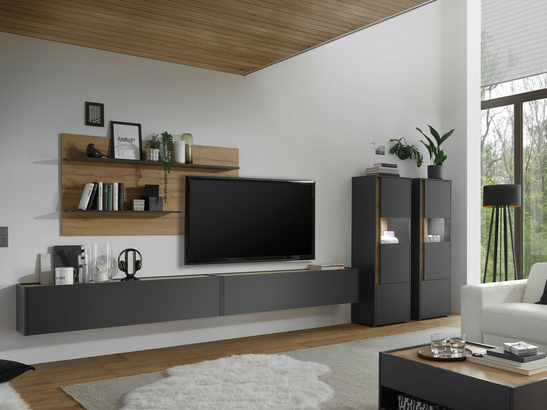 Set za dnevnu sobu Elbsori 135 (Antracit + Hrast Votan)