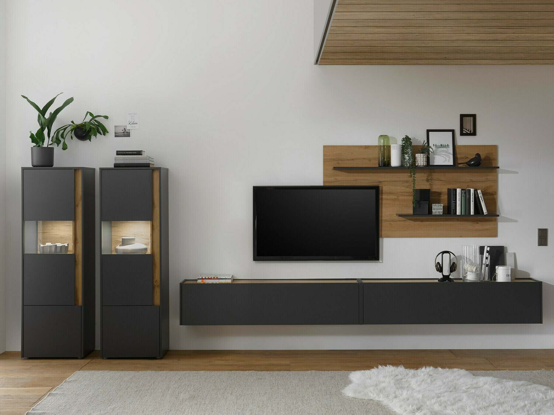 Set za dnevnu sobu Elbsori 135 (Antracit + Hrast Votan)