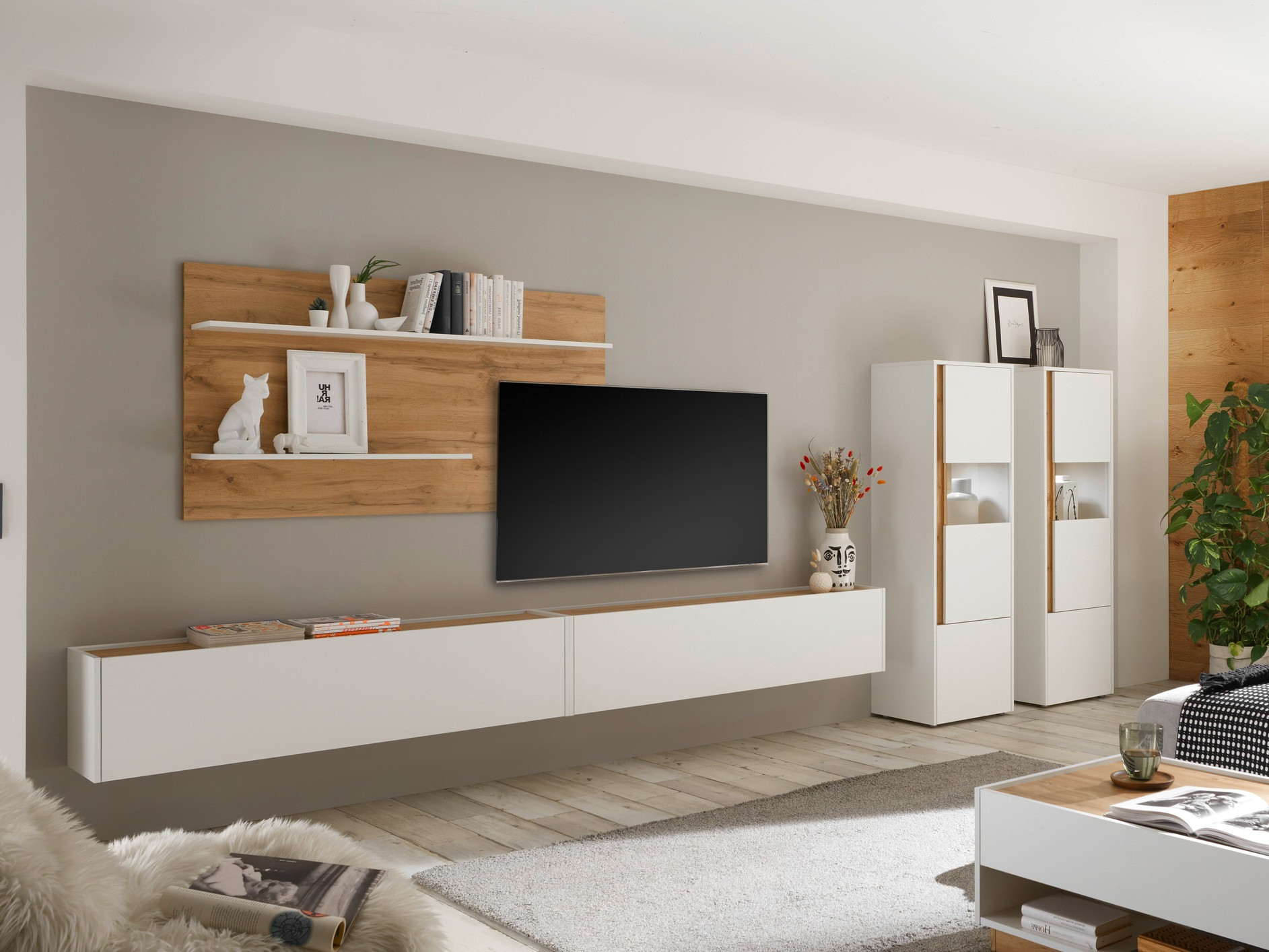 Set za dnevnu sobu Elbsori 135 (Belo + Hrast Votan)