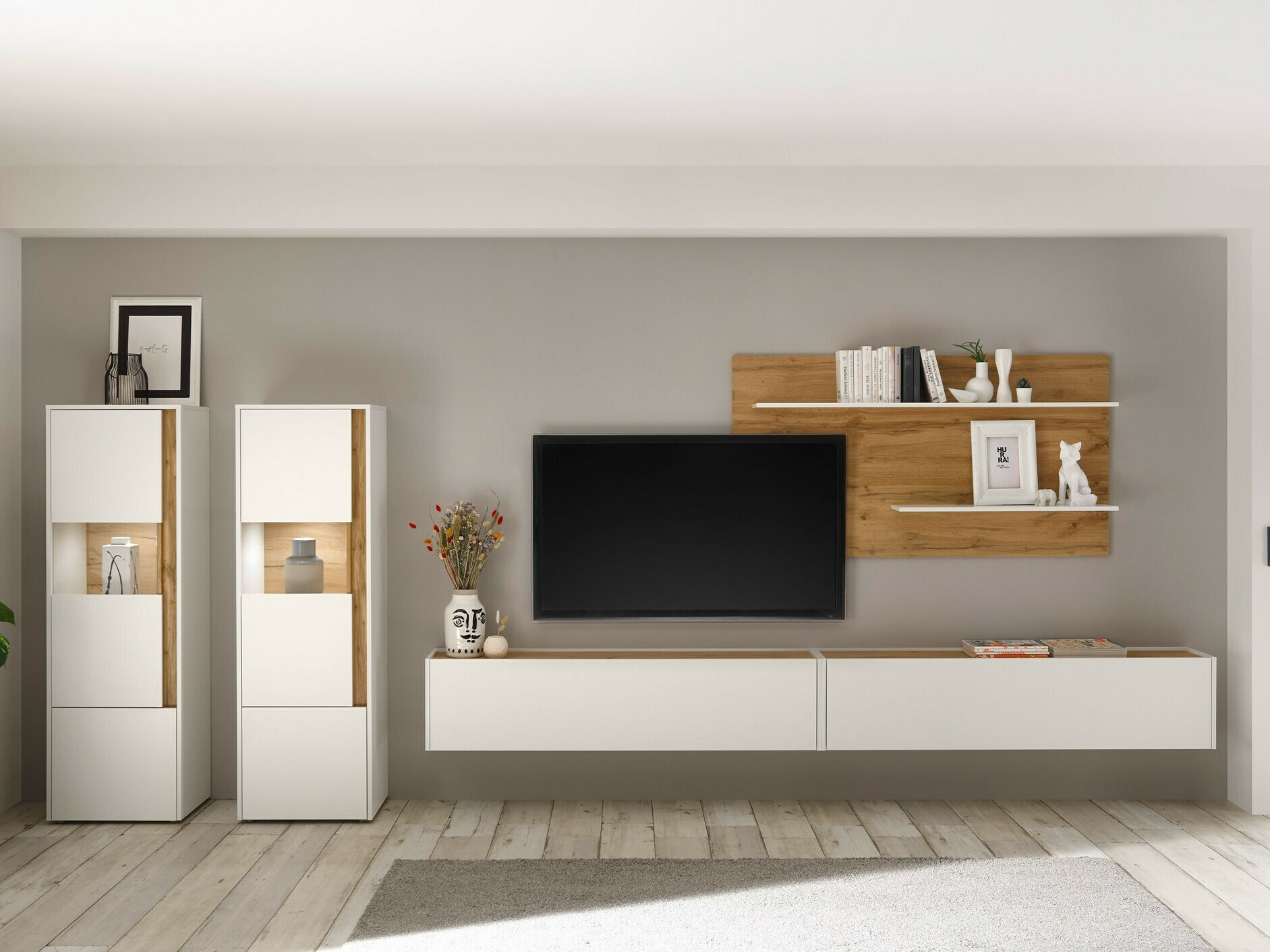 Set za dnevnu sobu Elbsori 135 (Belo + Hrast Votan)