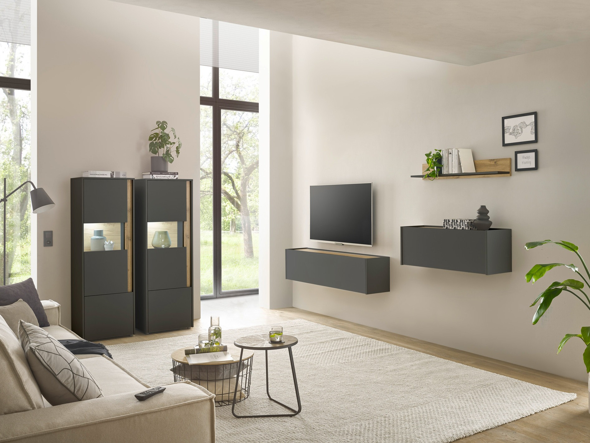 Set za dnevnu sobu Elbsori 136 (Antracit + Hrast Votan)