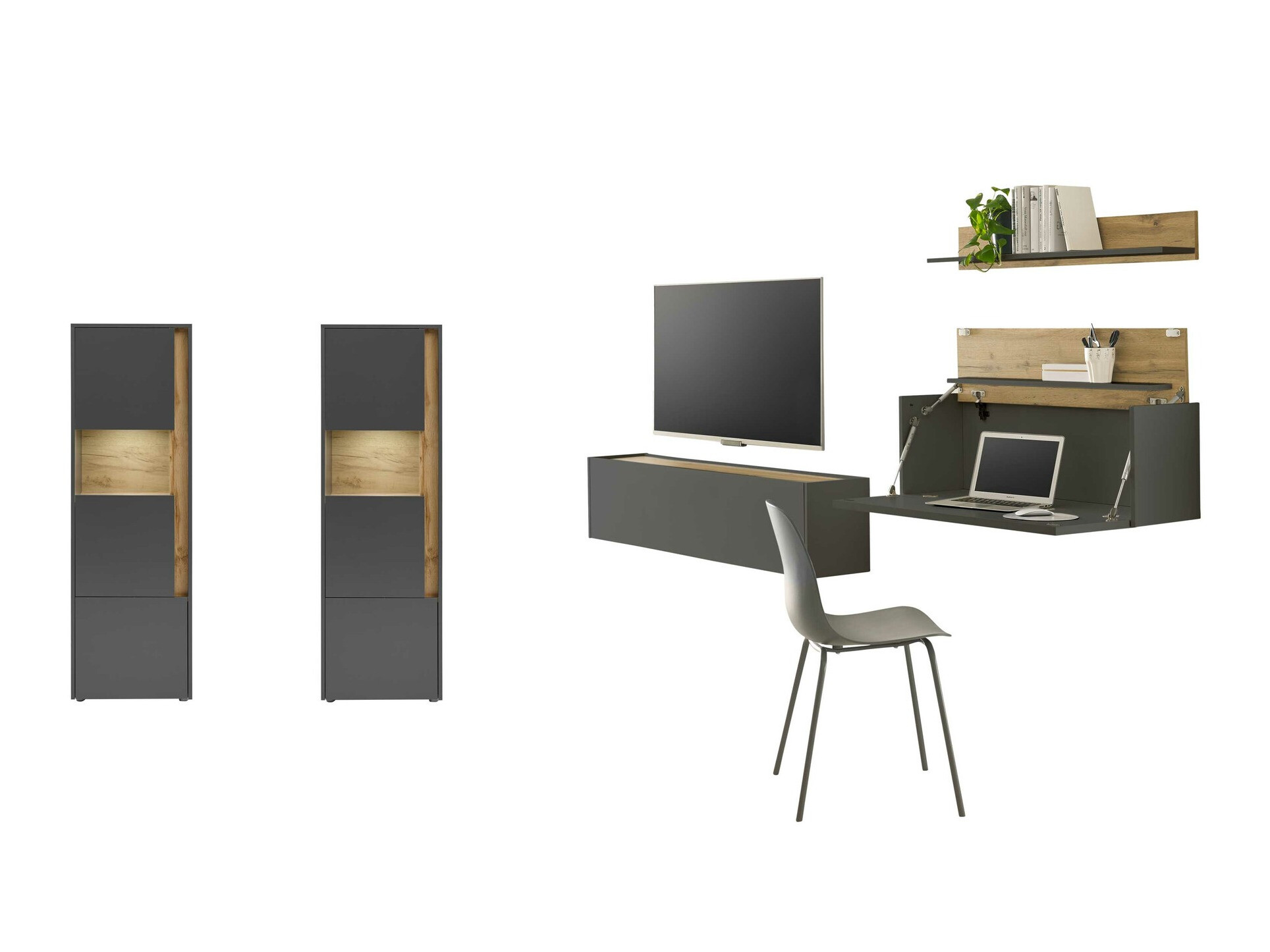 Set za dnevnu sobu Elbsori 136 (Antracit + Hrast Votan)