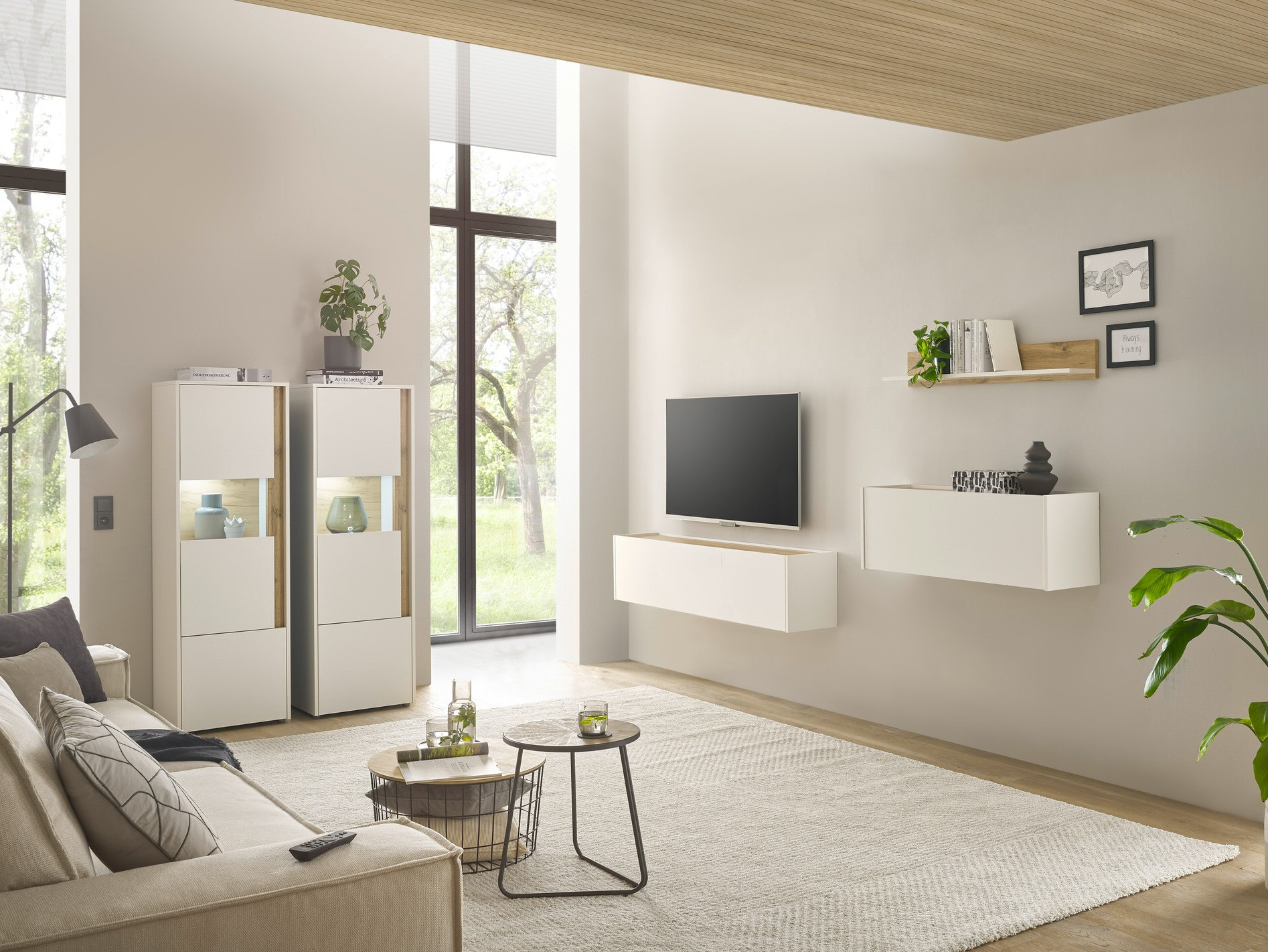 Set za dnevnu sobu Elbsori 136 (Belo + Hrast Votan)