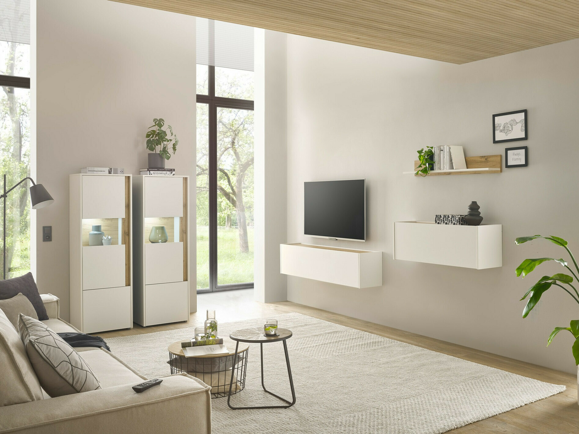 Set za dnevnu sobu Elbsori 136 (Belo + Hrast Votan)
