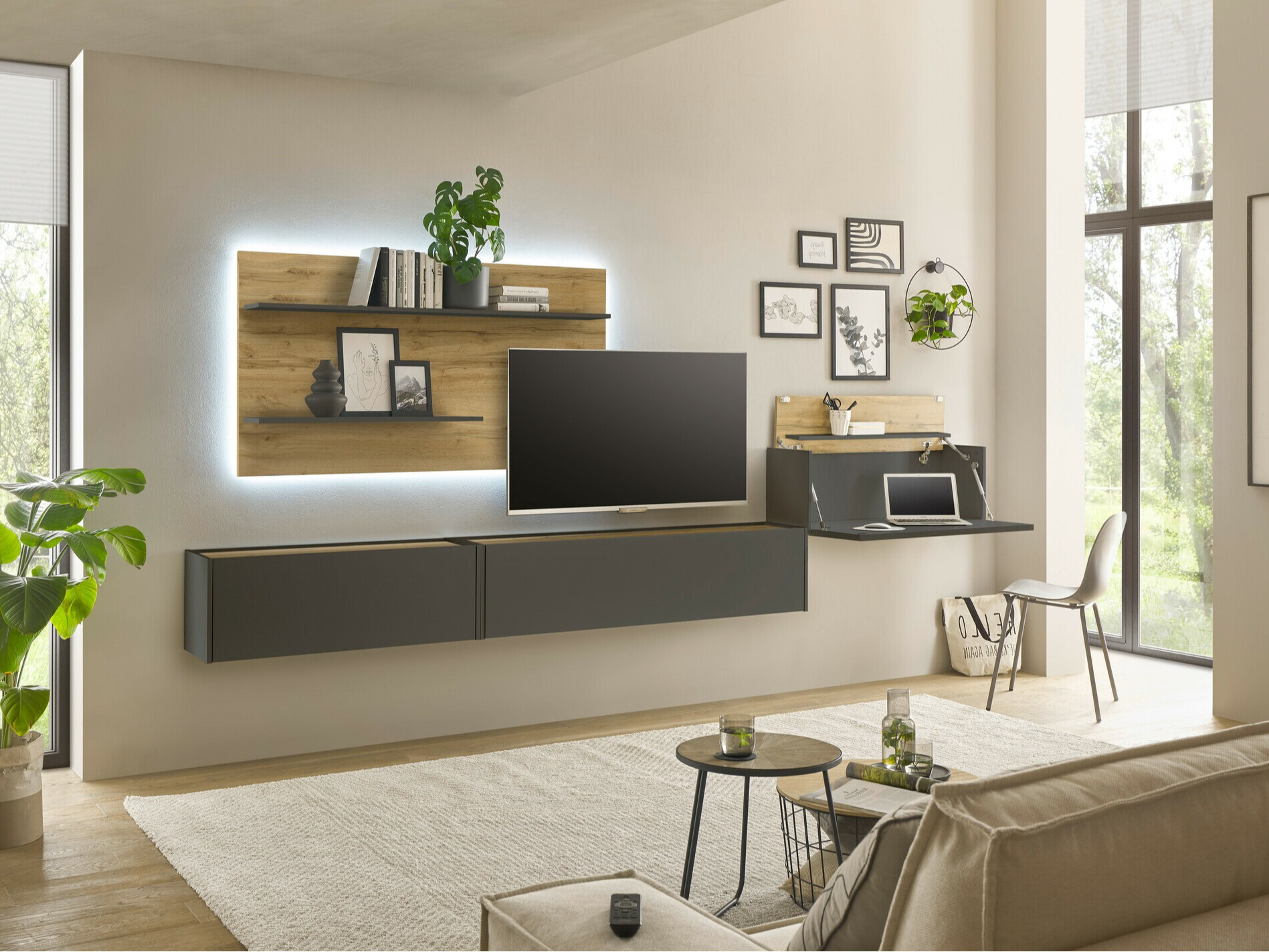 Set za dnevnu sobu Elbsori 137 (Antracit + Hrast Votan)