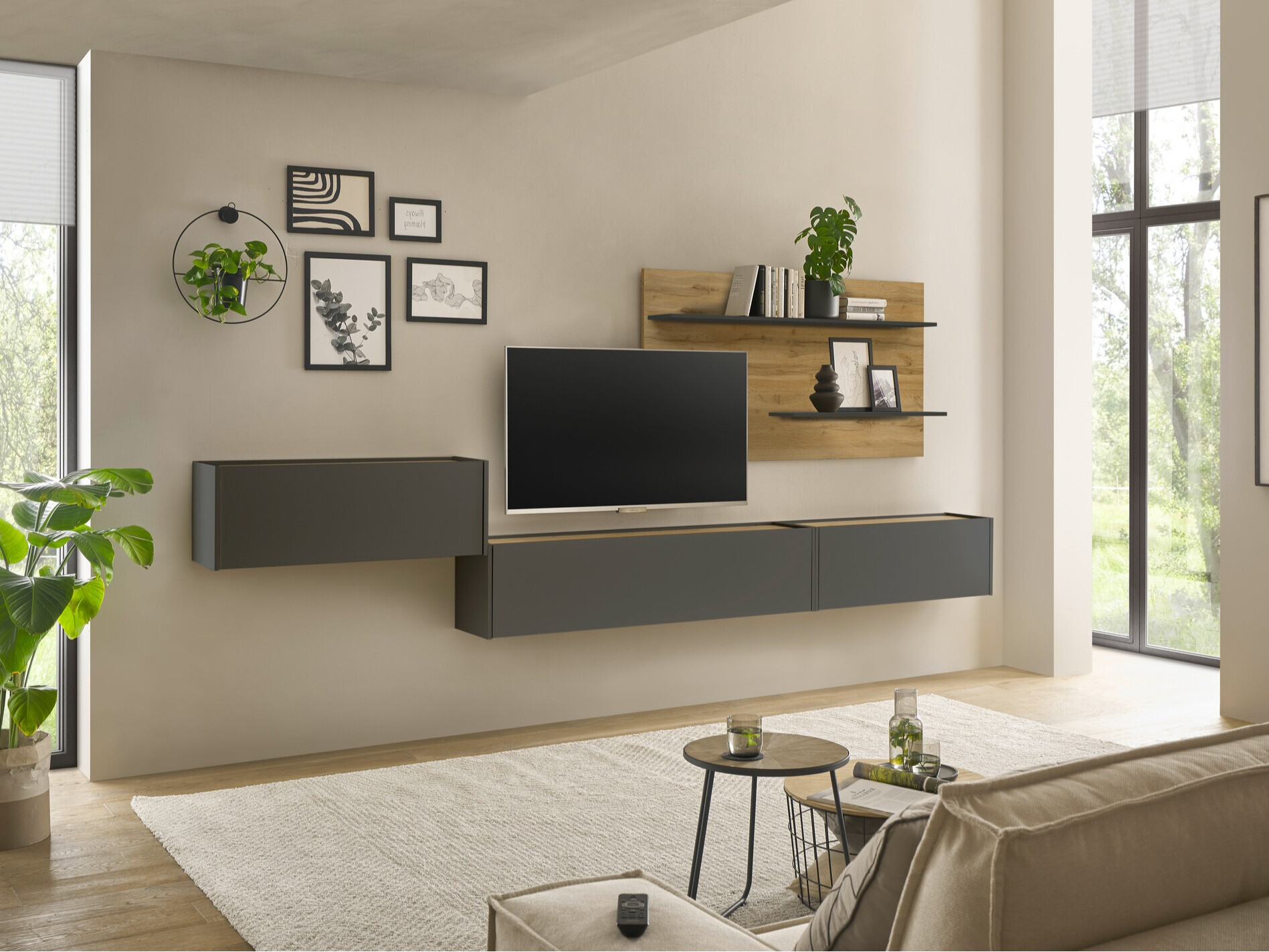 Set za dnevnu sobu Elbsori 137 (Antracit + Hrast Votan)