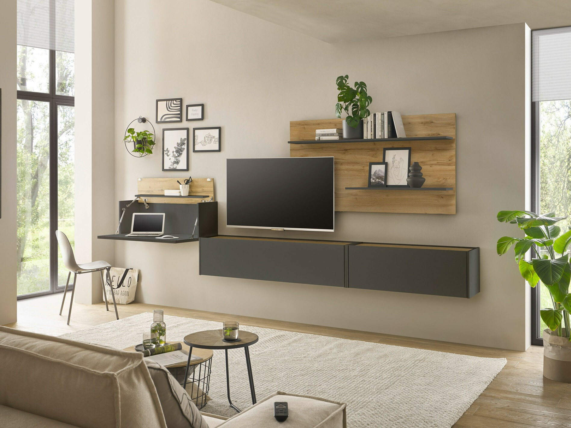 Set za dnevnu sobu Elbsori 137 (Antracit + Hrast Votan)