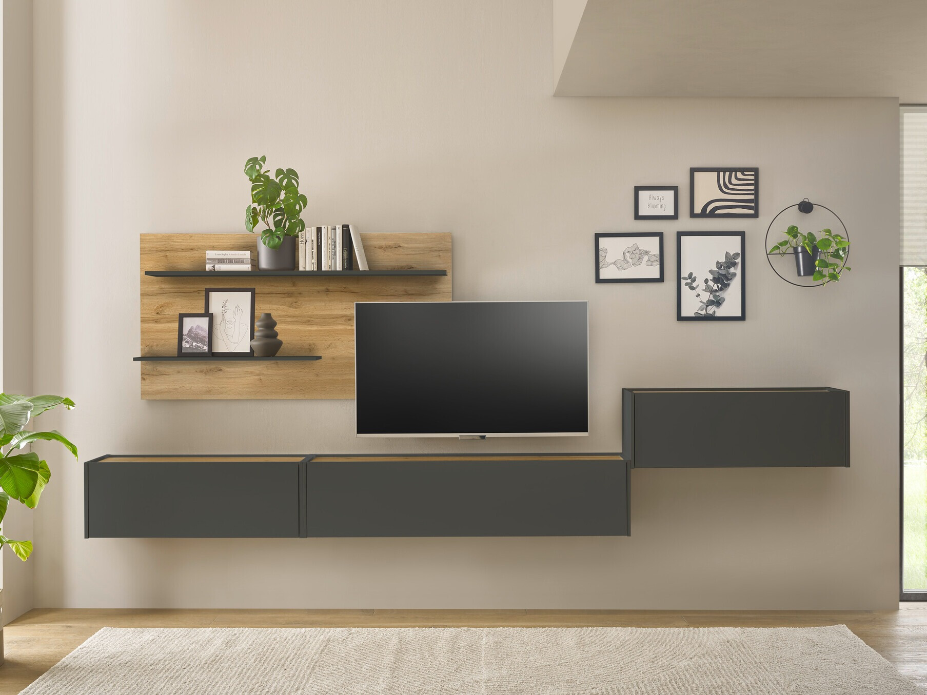 Set za dnevnu sobu Elbsori 137 (Antracit + Hrast Votan)