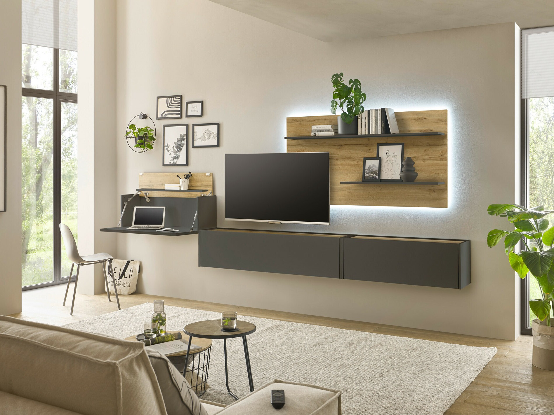 Set za dnevnu sobu Elbsori 137 (Antracit + Hrast Votan)