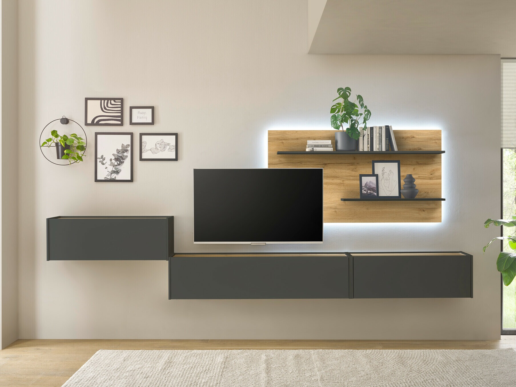 Set za dnevnu sobu Elbsori 137 (Antracit + Hrast Votan)