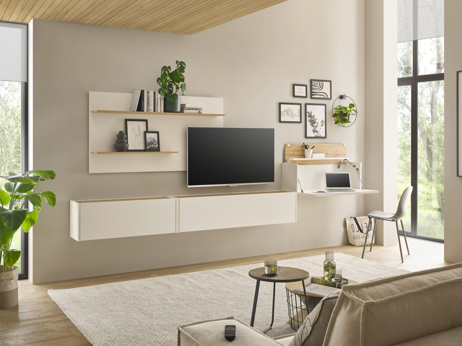 Set za dnevnu sobu Elbsori 137 (Belo + Hrast Votan)