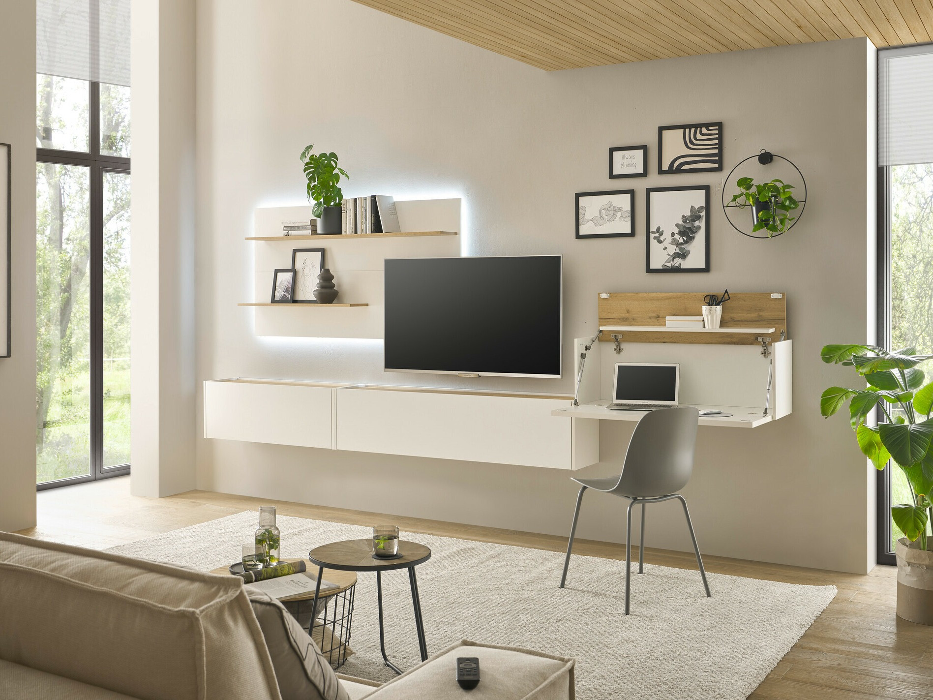 Set za dnevnu sobu Elbsori 137 (Belo + Hrast Votan)