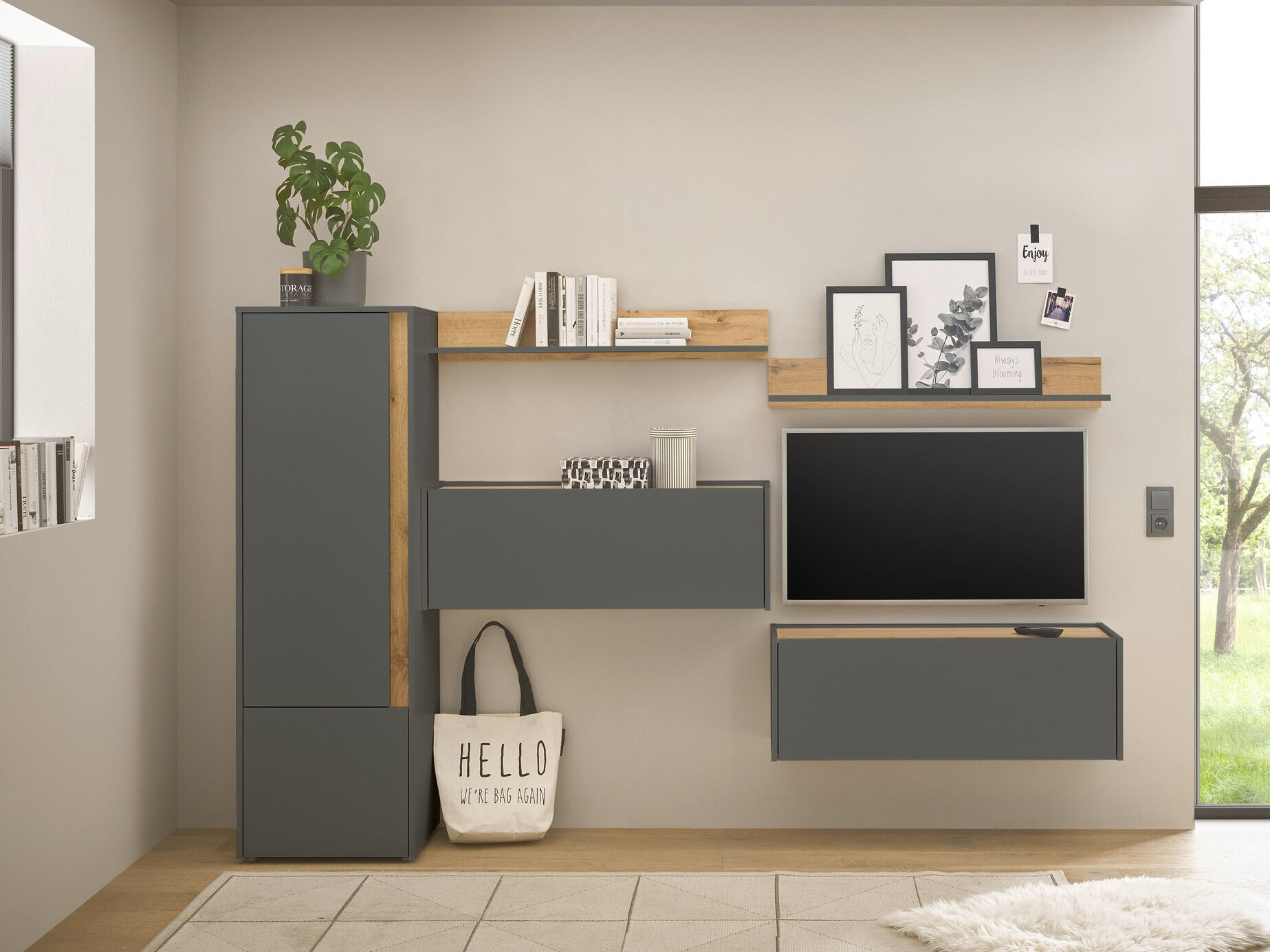 Set za dnevnu sobu Elbsori 138 (Antracit + Hrast Votan)