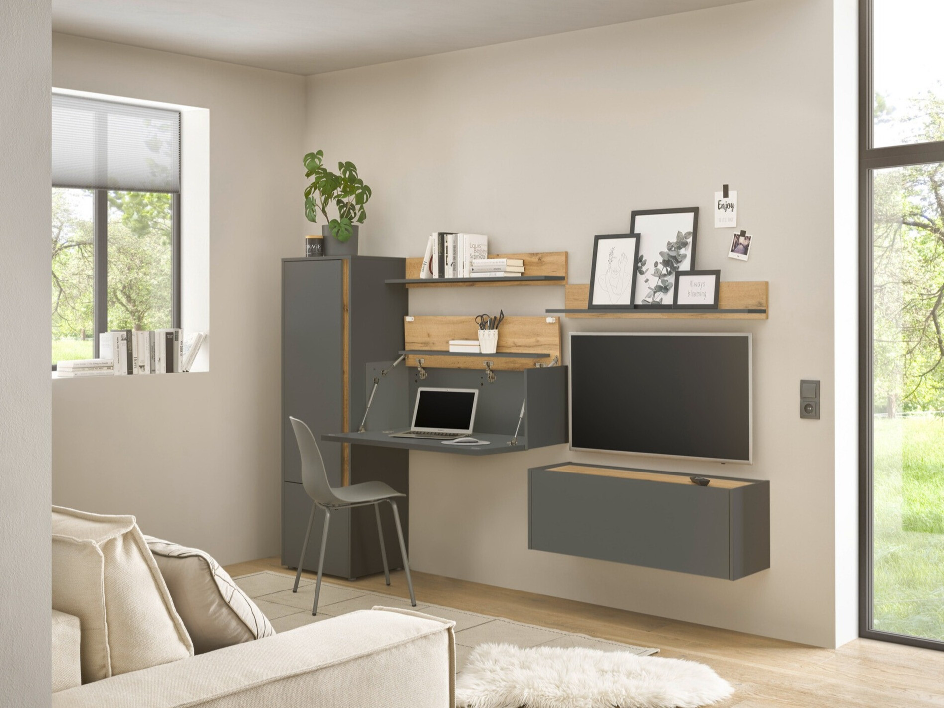 Set za dnevnu sobu Elbsori 138 (Antracit + Hrast Votan)
