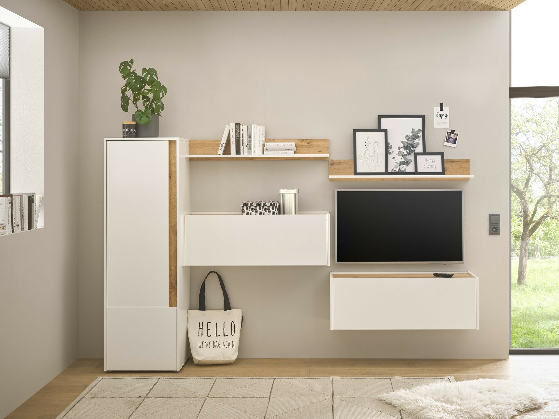 Set za dnevnu sobu Elbsori 138 (Belo + Hrast Votan)