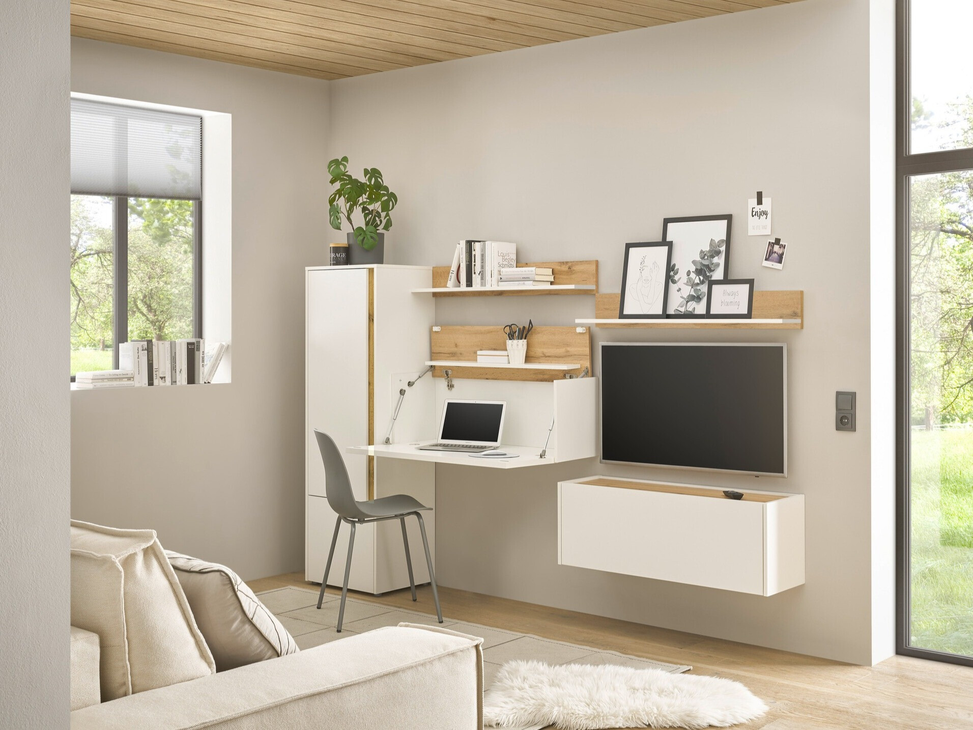 Set za dnevnu sobu Elbsori 138 (Belo + Hrast Votan)