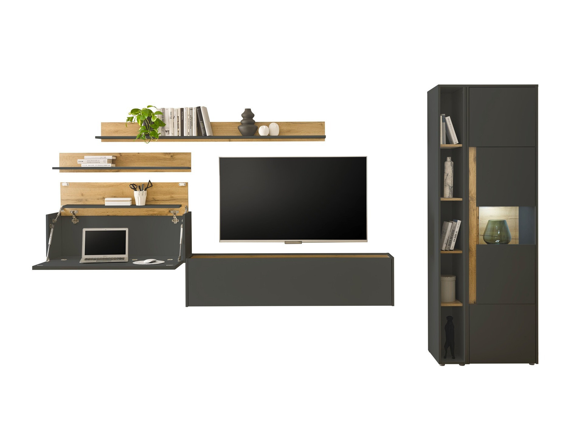 Set za dnevnu sobu Elbsori 140 (Antracit + Hrast Votan)