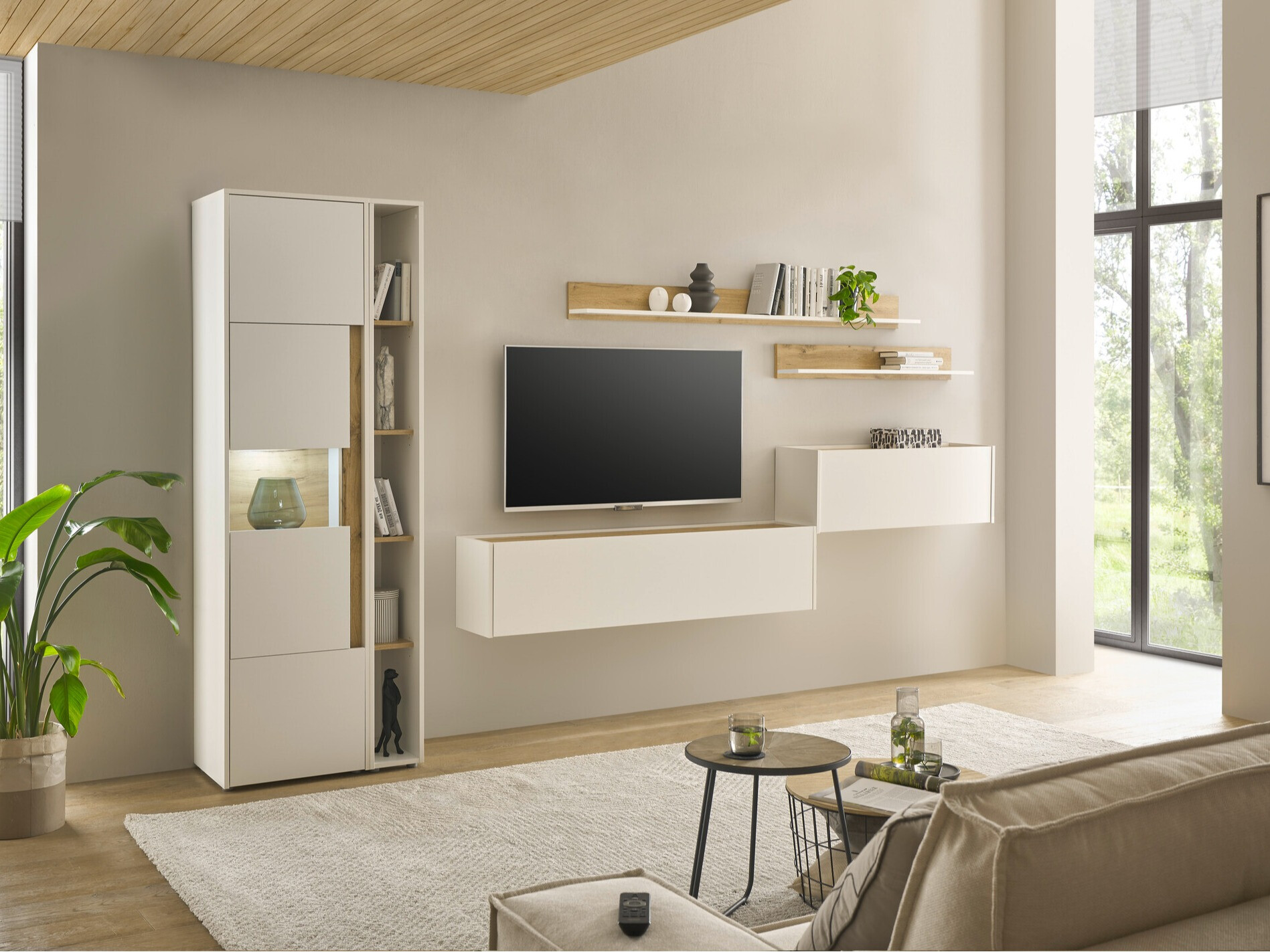 Set za dnevnu sobu Elbsori 140 (Belo + Hrast Votan)