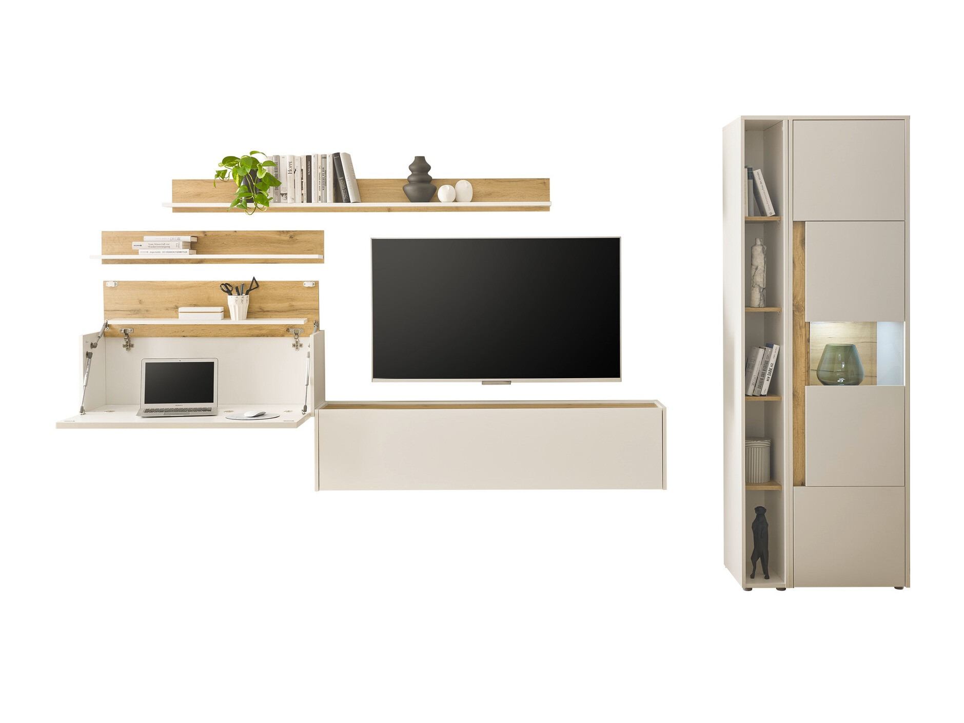 Set za dnevnu sobu Elbsori 140 (Belo + Hrast Votan)