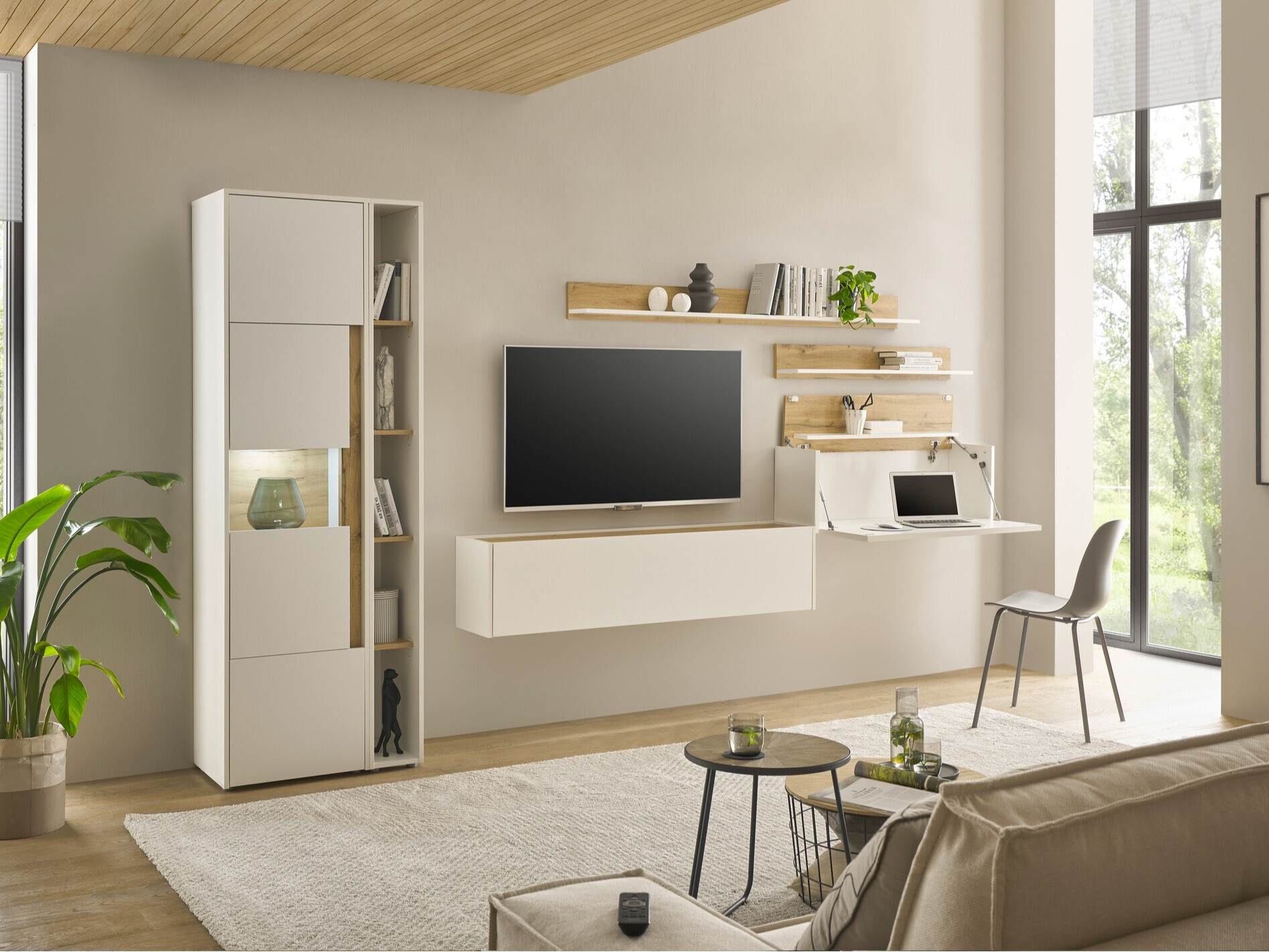 Set za dnevnu sobu Elbsori 140 (Belo + Hrast Votan)