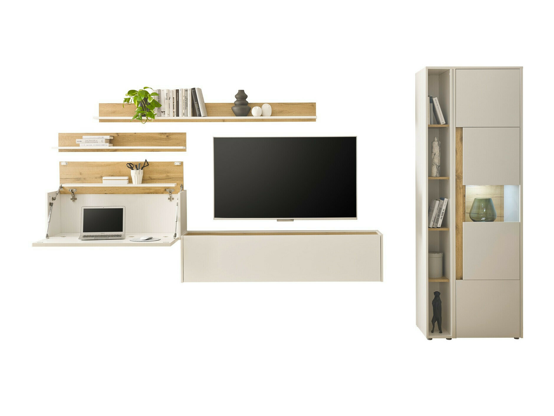 Set za dnevnu sobu Elbsori 140 (Belo + Hrast Votan)