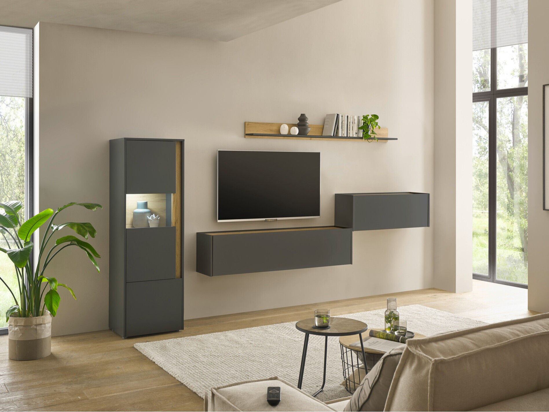Set za dnevnu sobu Elbsori 141 (Antracit + Hrast Votan)