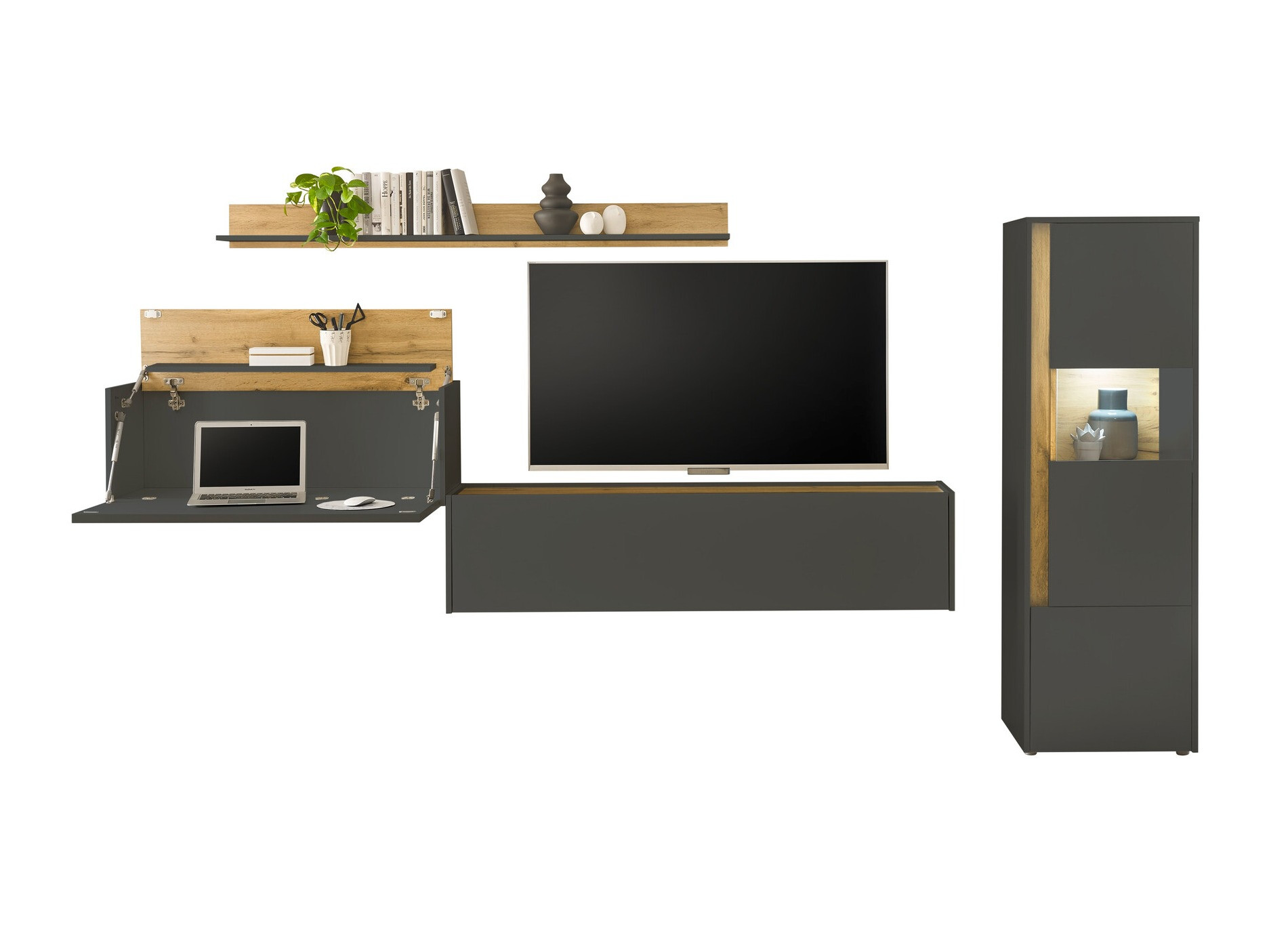 Set za dnevnu sobu Elbsori 141 (Antracit + Hrast Votan)
