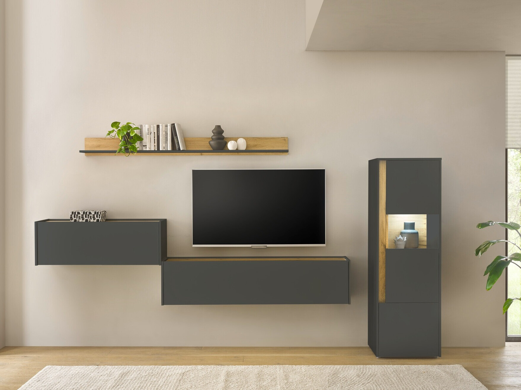 Set za dnevnu sobu Elbsori 141 (Antracit + Hrast Votan)