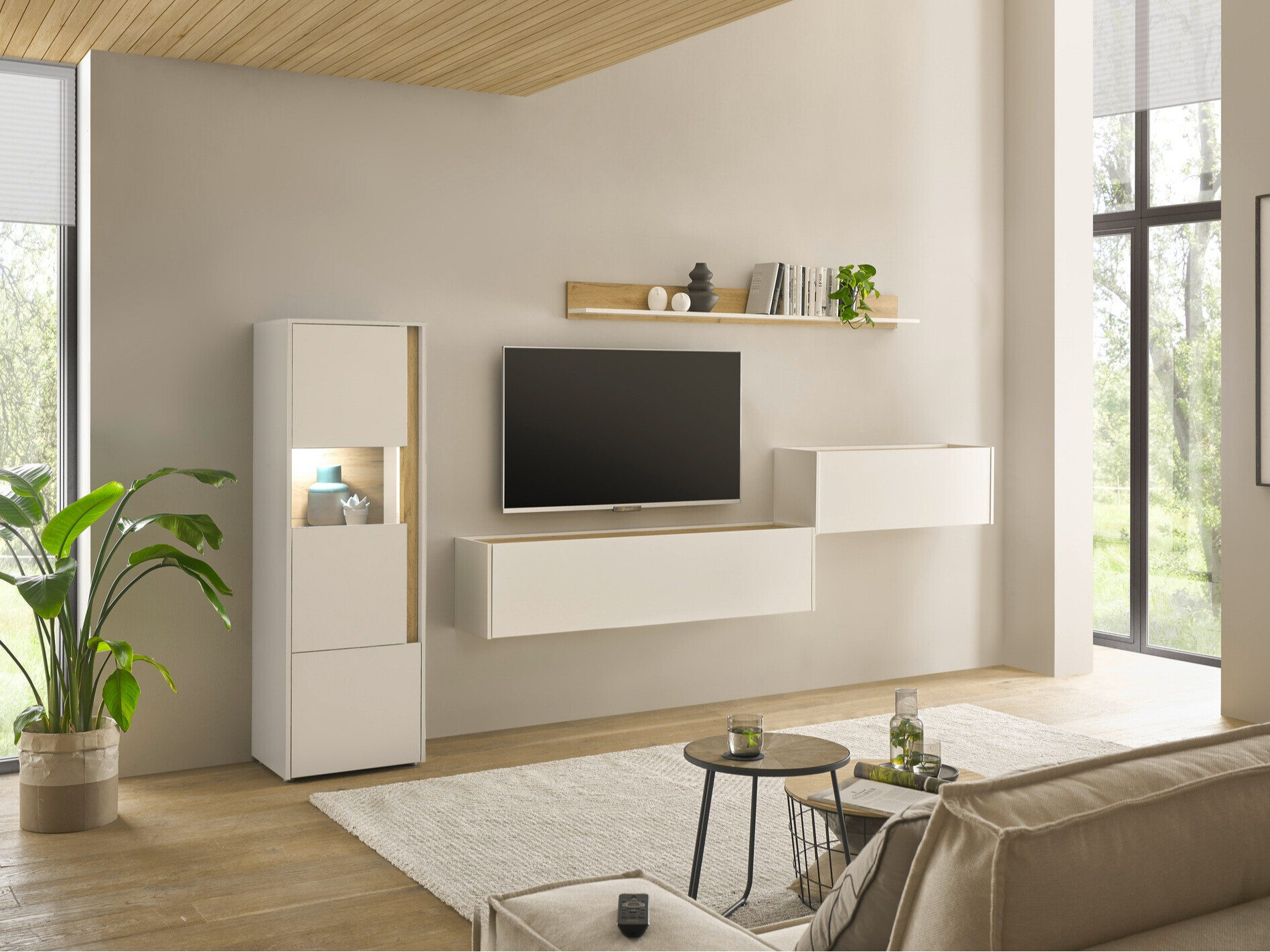 Set za dnevnu sobu Elbsori 141 (Belo + Hrast Votan)