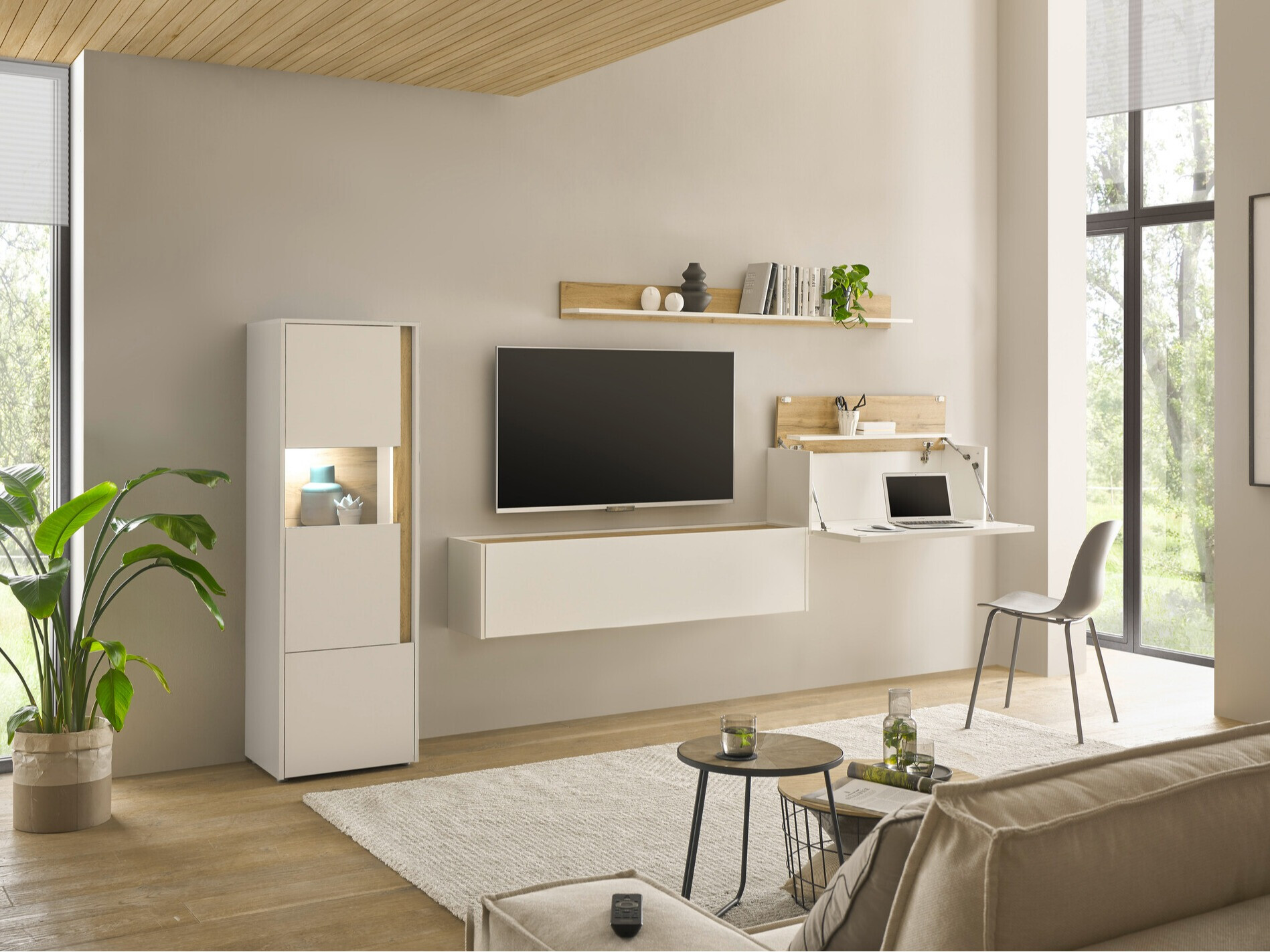 Set za dnevnu sobu Elbsori 141 (Belo + Hrast Votan)