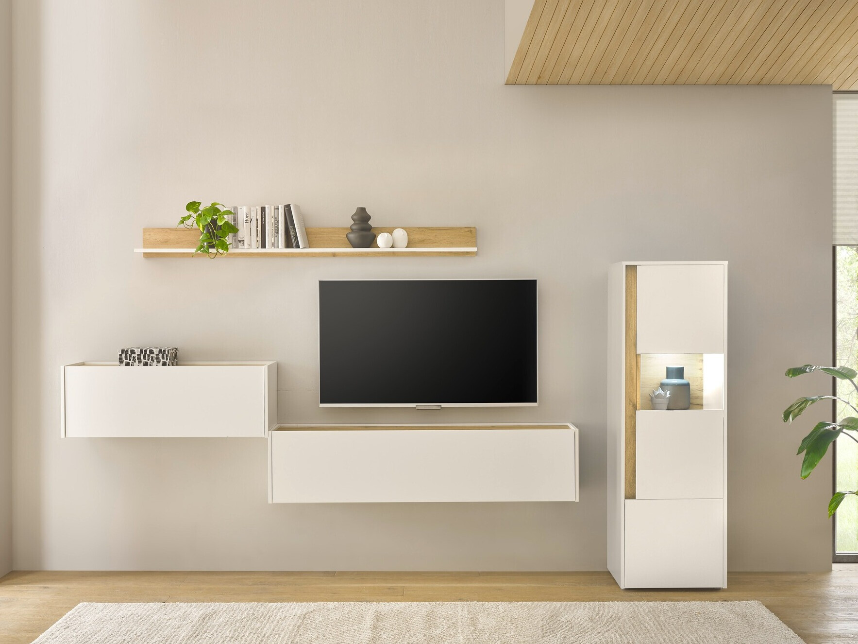 Set za dnevnu sobu Elbsori 141 (Belo + Hrast Votan)