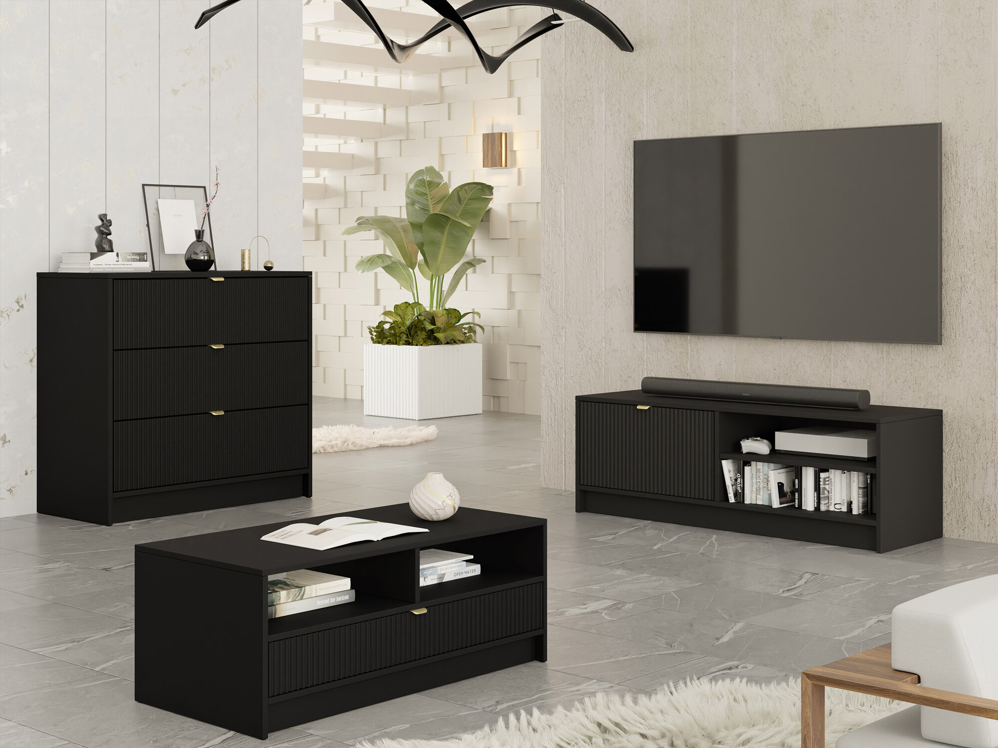 Set za dnevnu sobu Comfivo Larmire 108 (Crno)