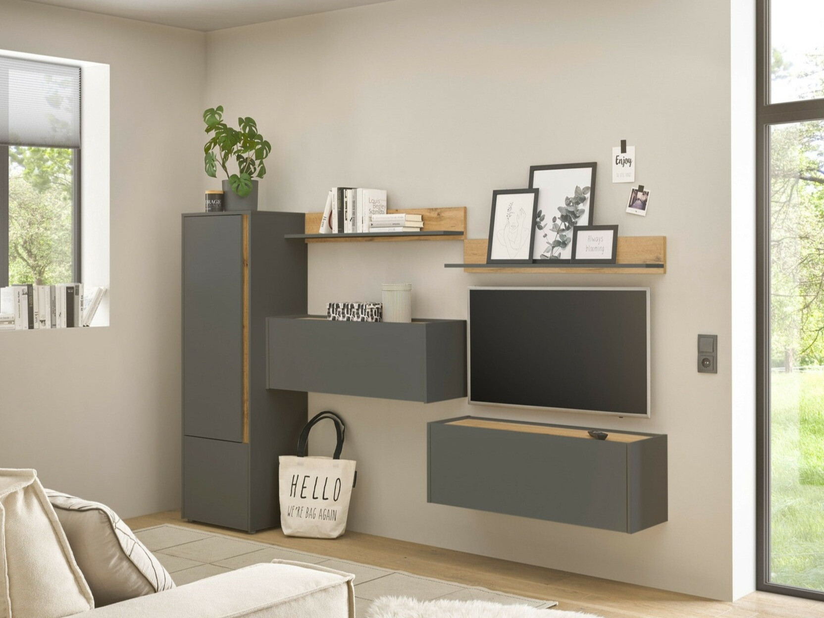 Set za dnevnu sobu Elbsori 138 (Antracit + Hrast Votan)