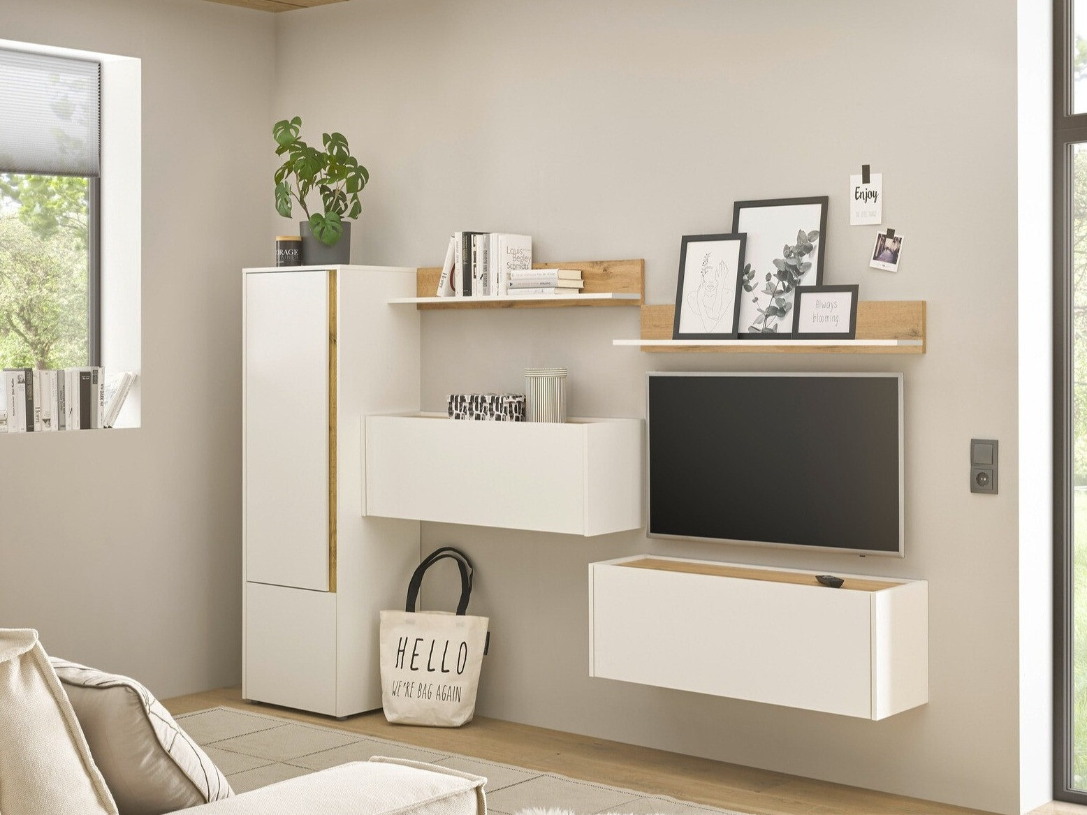 Set za dnevnu sobu Elbsori 138 (Belo + Hrast Votan)