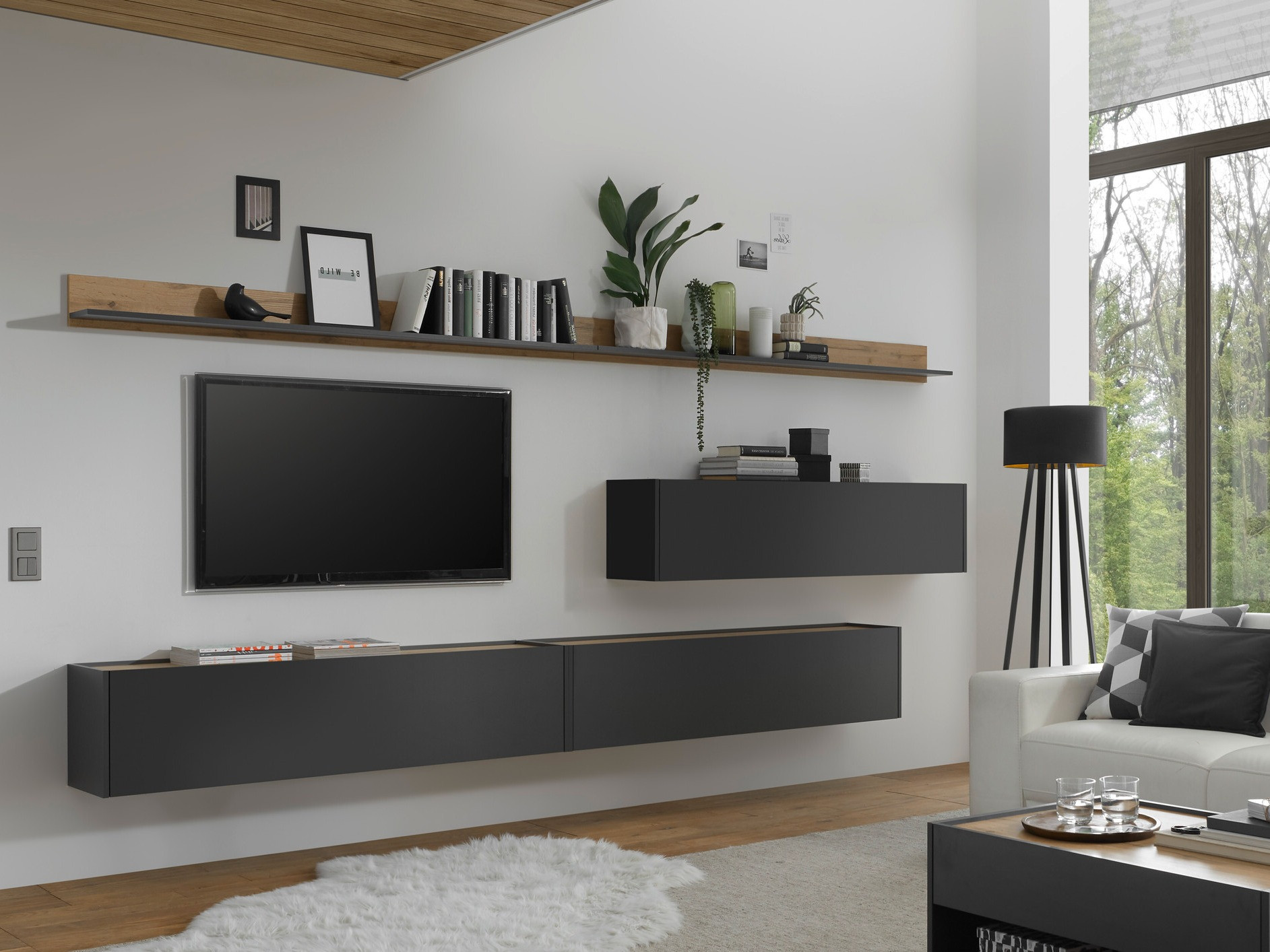 Set za dnevnu sobu Elbsori 142 (Antracit + Hrast Votan)