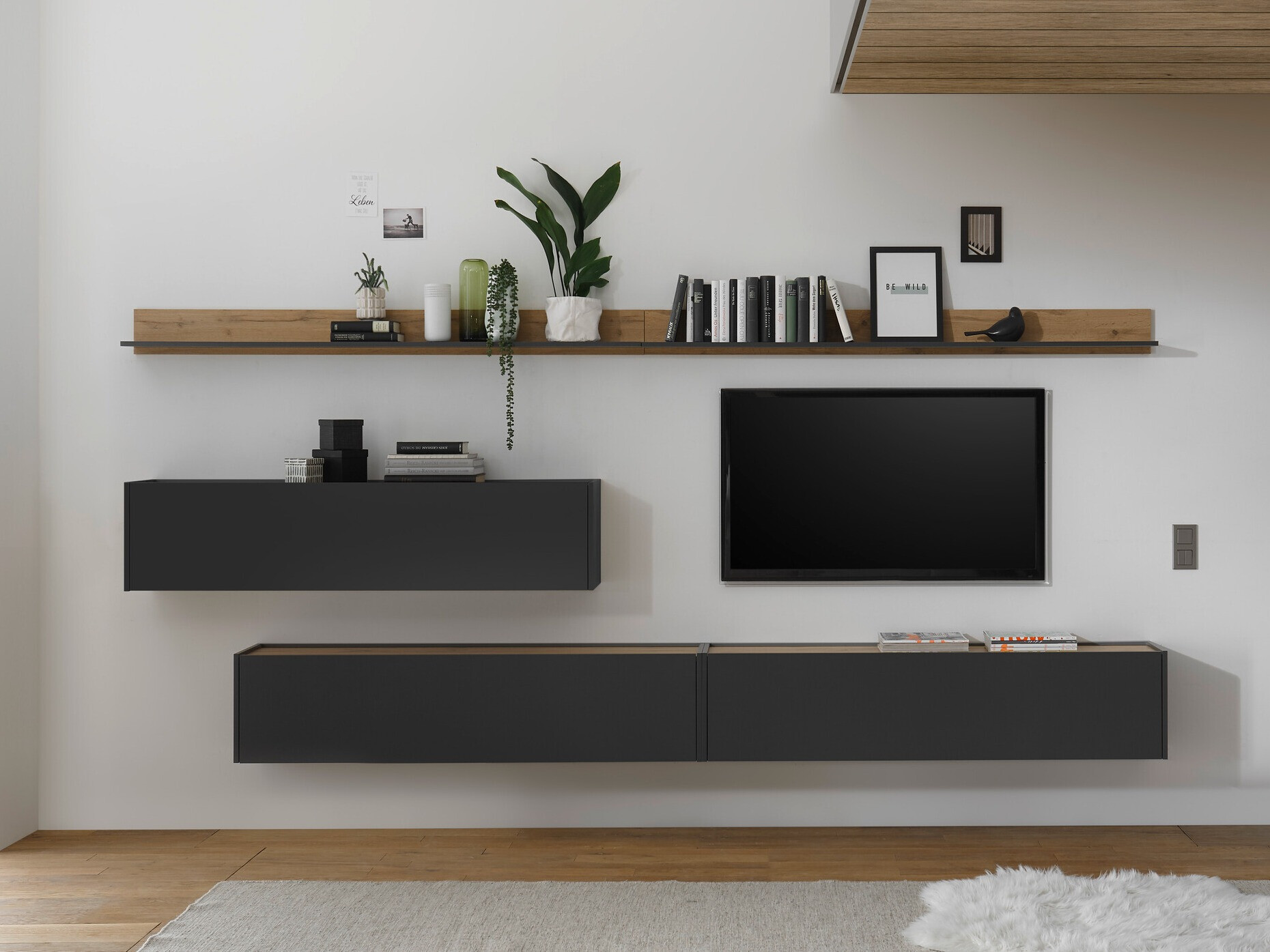 Set za dnevnu sobu Elbsori 142 (Antracit + Hrast Votan)