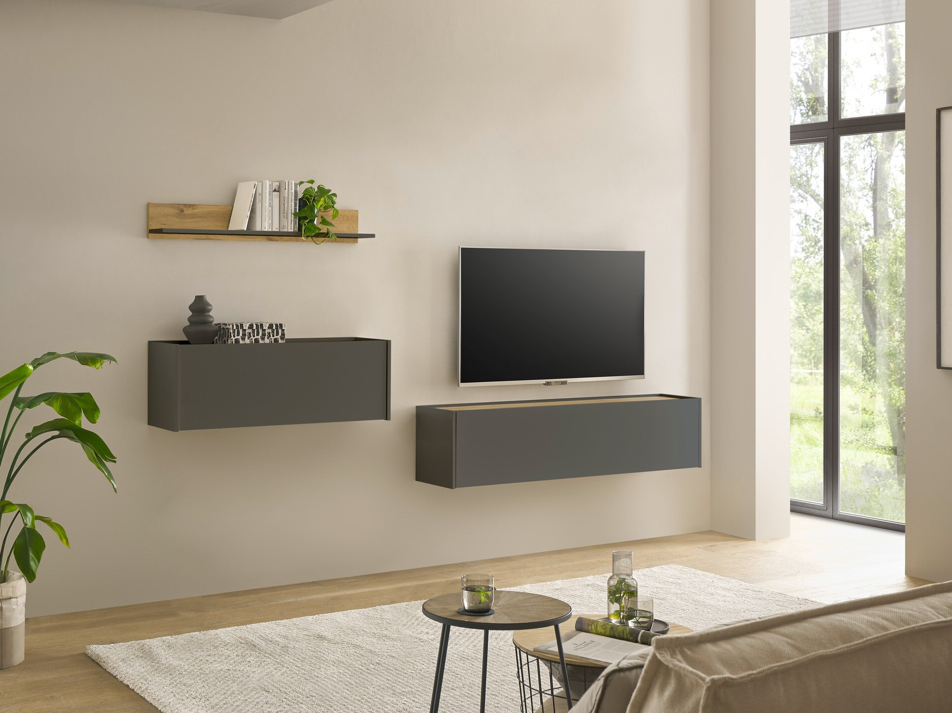 Set za dnevnu sobu Elbsori 143 (Antracit + Hrast Votan)