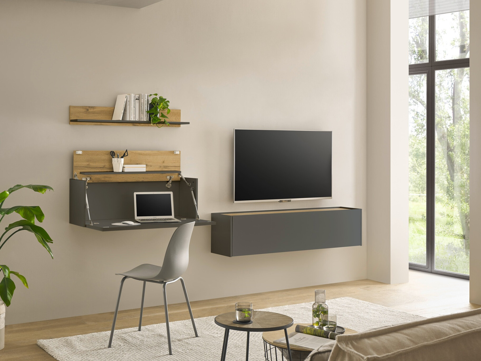 Set za dnevnu sobu Elbsori 143 (Antracit + Hrast Votan)