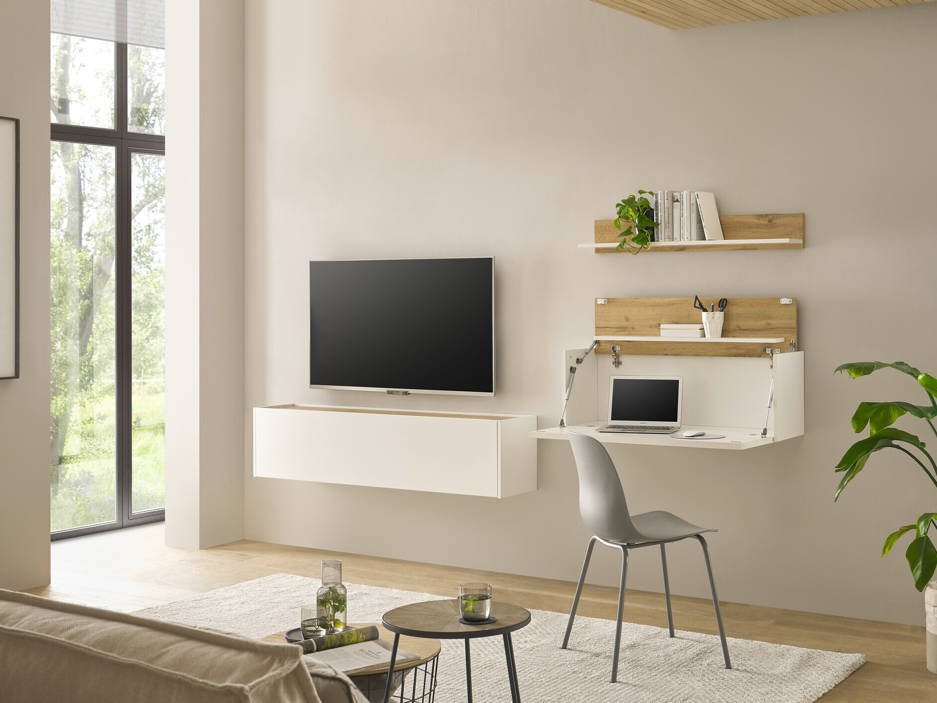 Set za dnevnu sobu Elbsori 143 (Belo + Hrast Votan)