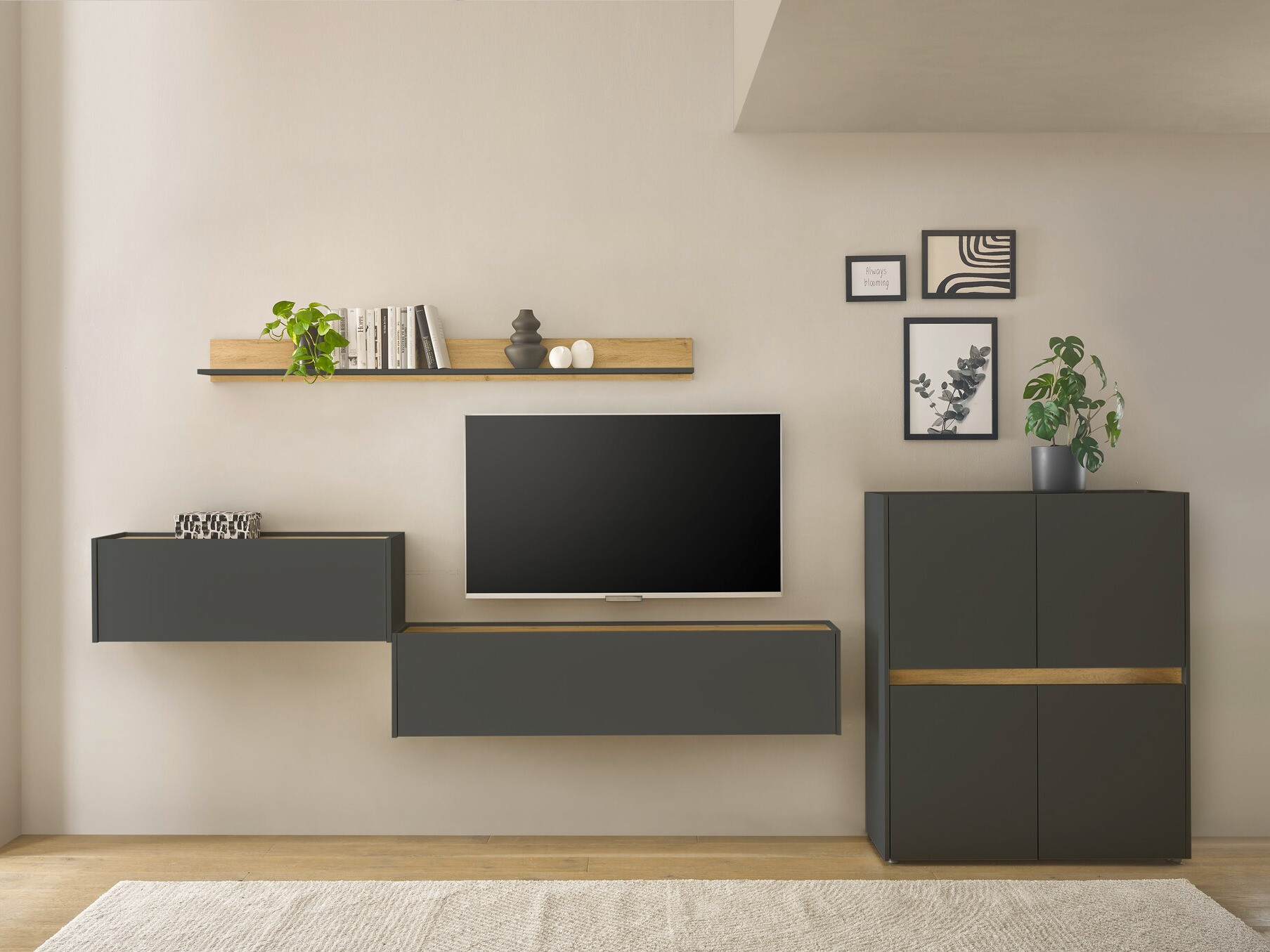 Set za dnevnu sobu Elbsori 144 (Antracit + Hrast Votan)