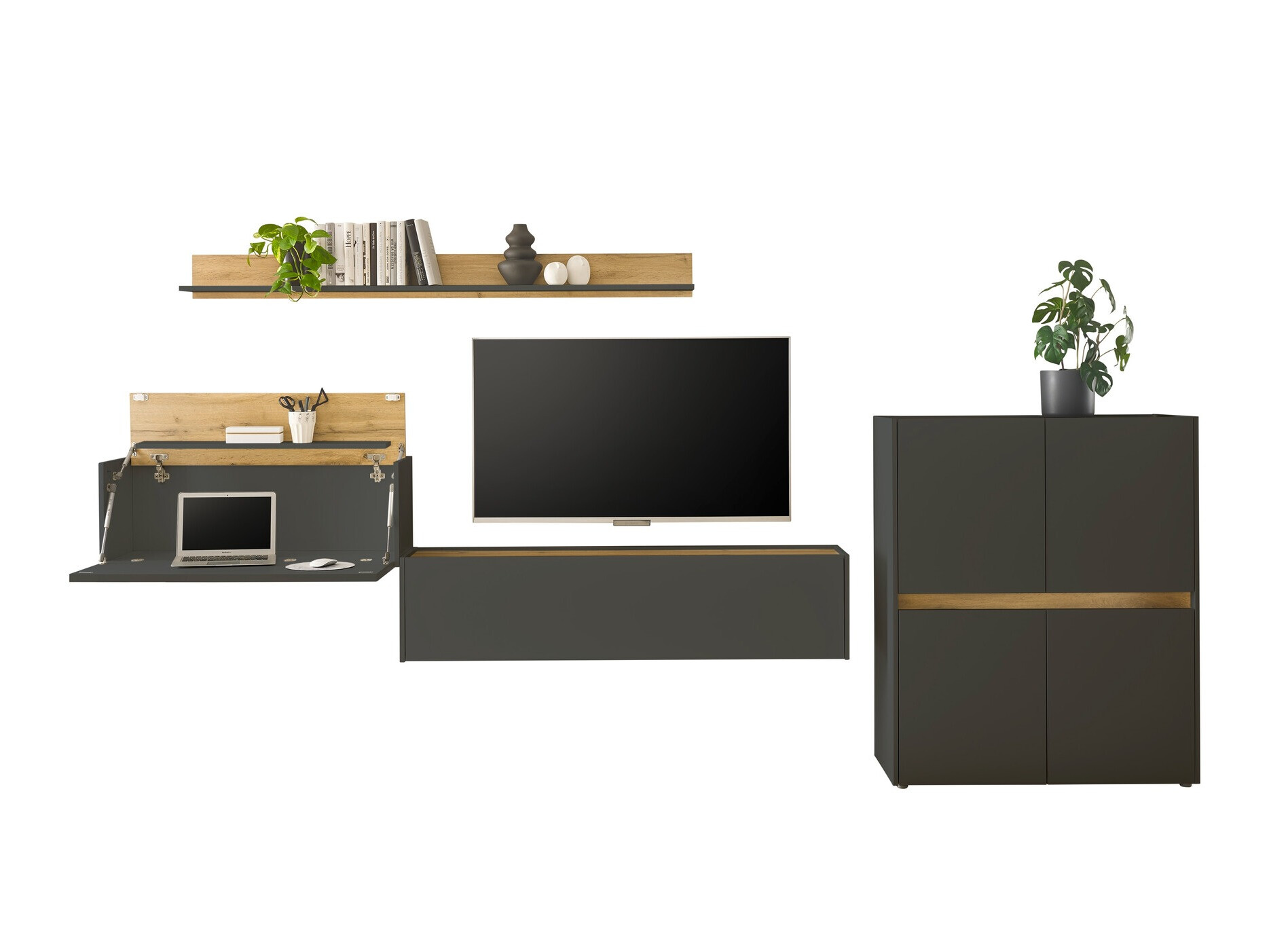 Set za dnevnu sobu Elbsori 144 (Antracit + Hrast Votan)