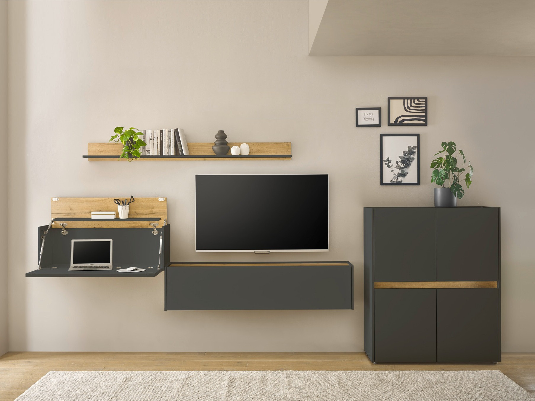 Set za dnevnu sobu Elbsori 144 (Antracit + Hrast Votan)